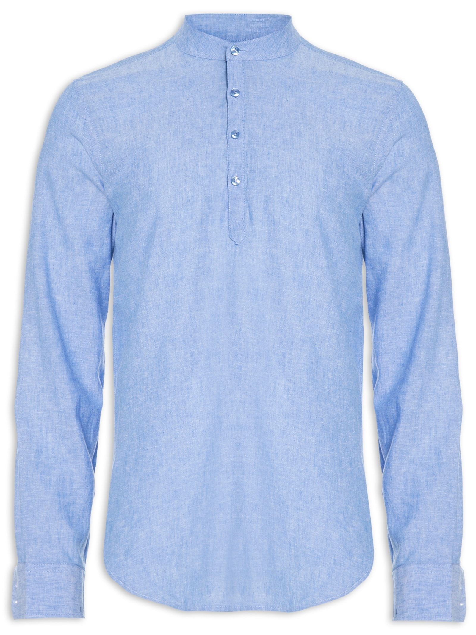 Camisa Masculina Gola Padre Manga Longa Azul '2 Essential