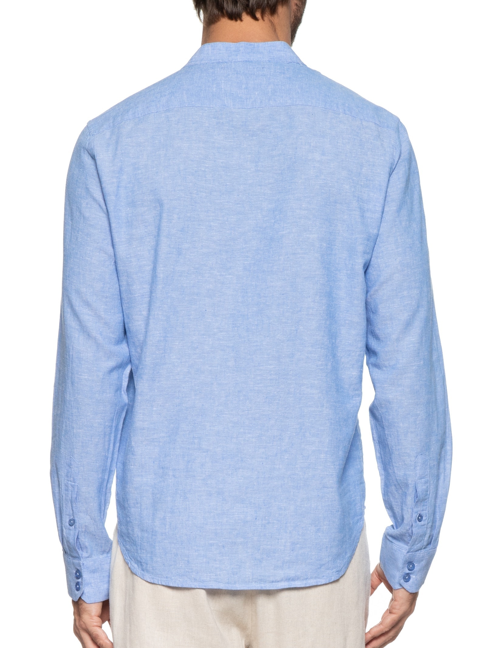 Camisa Masculina Gola Padre Manga Longa Azul '2 Essential