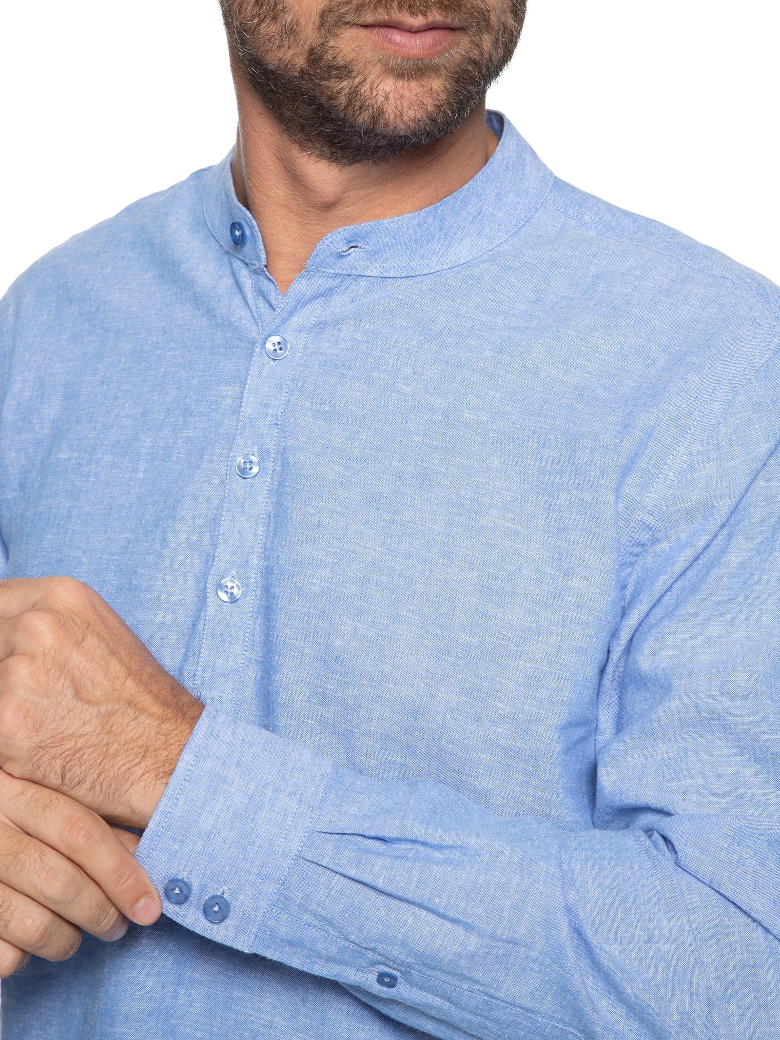 Camisa Masculina Gola Padre Manga Longa Azul '2 Essential