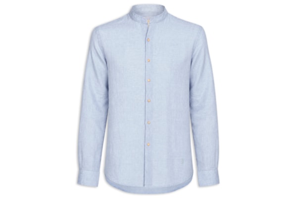 Camisa Masculina Gola Padre Puro Linho - Azul