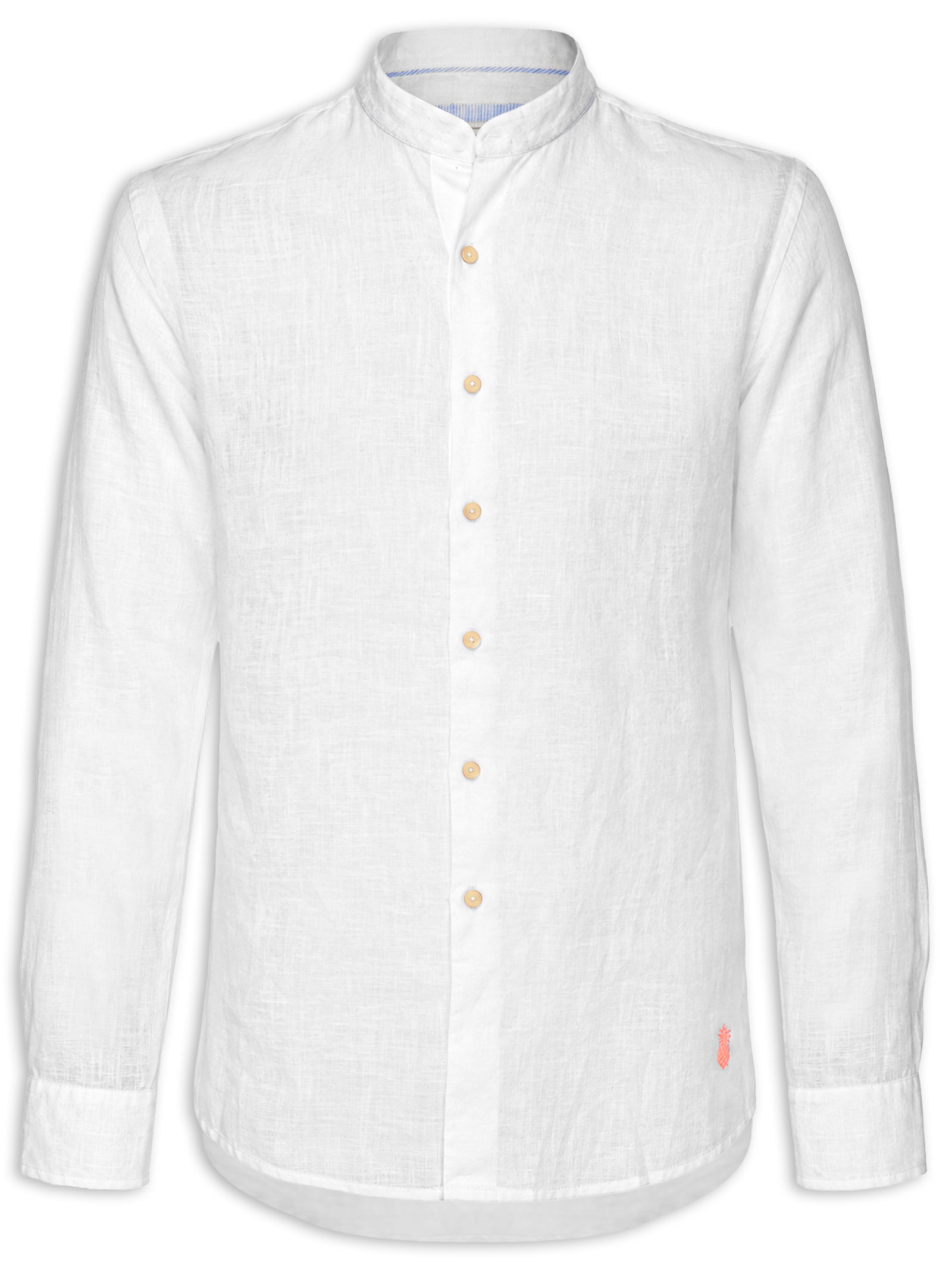Camisa Masculina Gola Padre Puro Linho Branco Pineapple