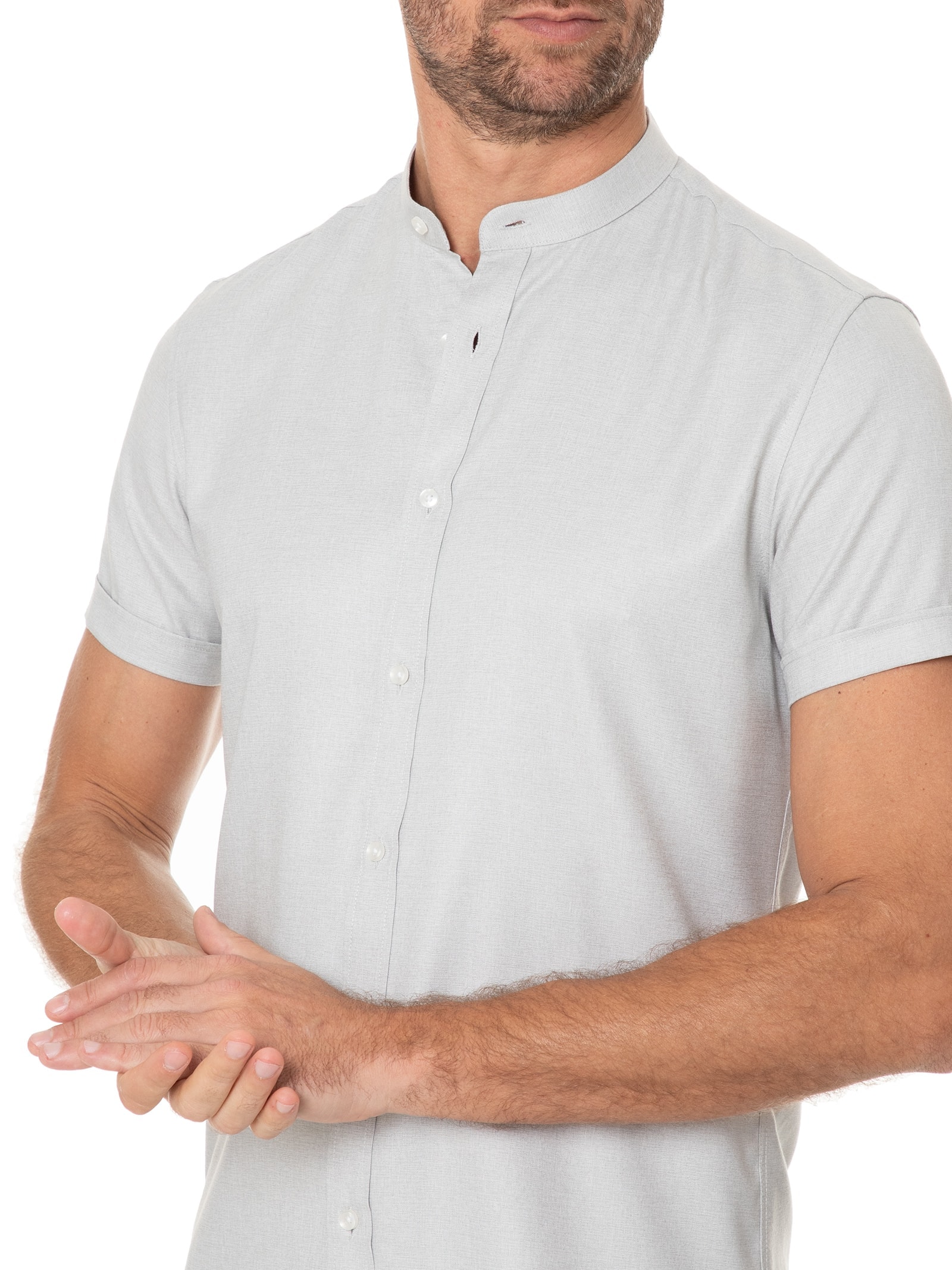 '2 Essential - Camisa Masculina Gola Portuguesa Slim Fit - Cinza