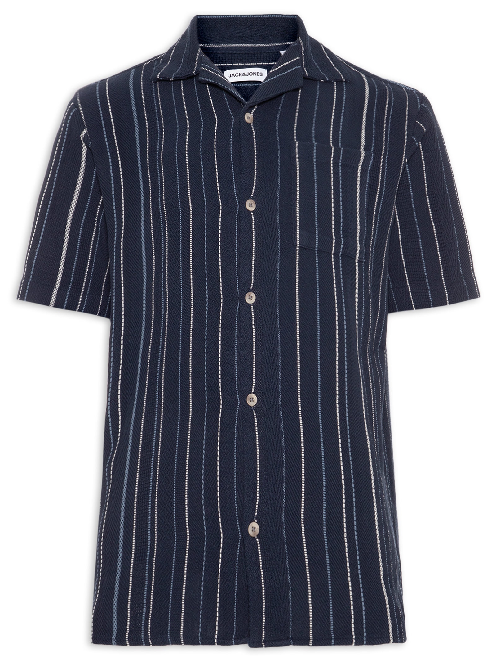 Camisa Masculina Gola Resort Listrada Azul Jack & Jones