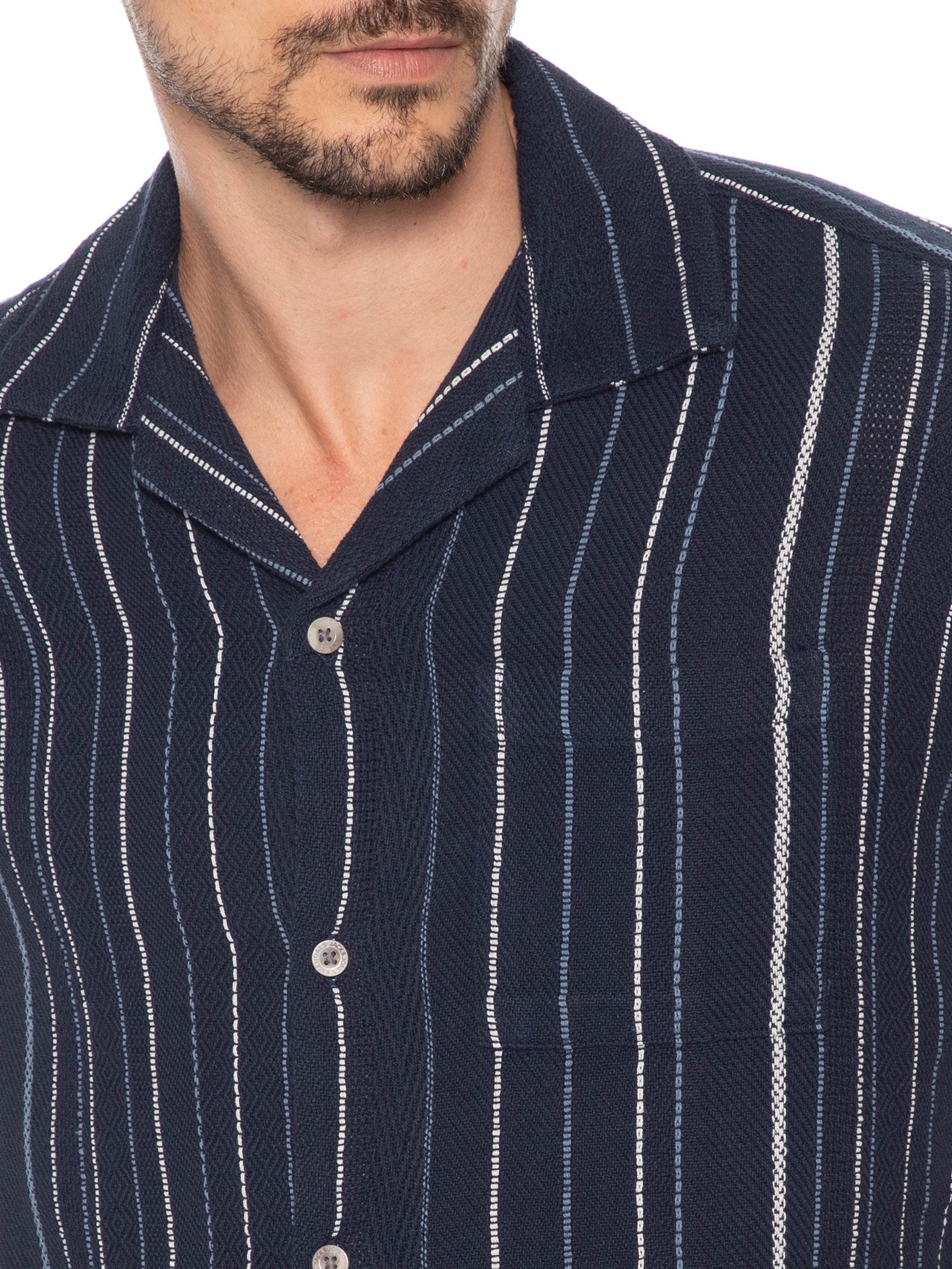 Camisa Masculina Gola Resort Listrada Azul Jack & Jones