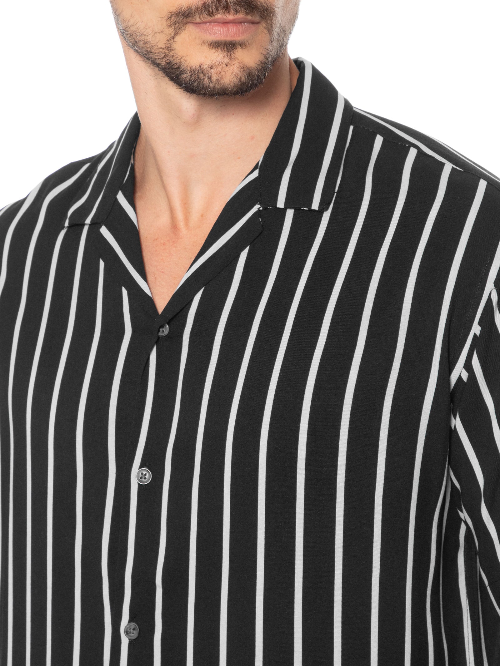 Camisa Masculina Gola Resort Listrada Preto Jack & Jones