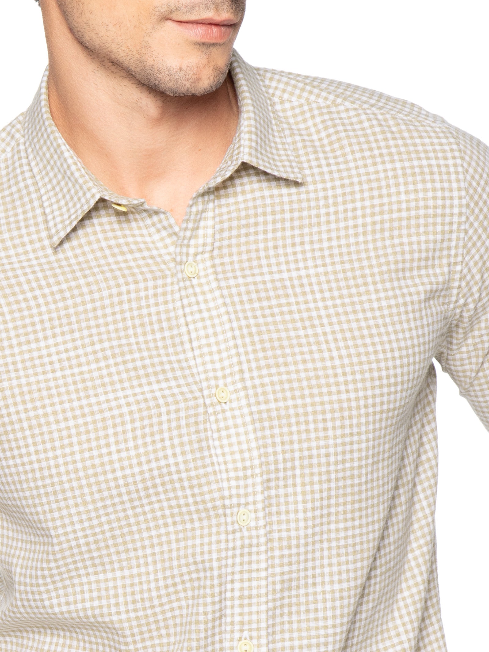 Camisa Masculina Hamê Vichy Bege Pineapple