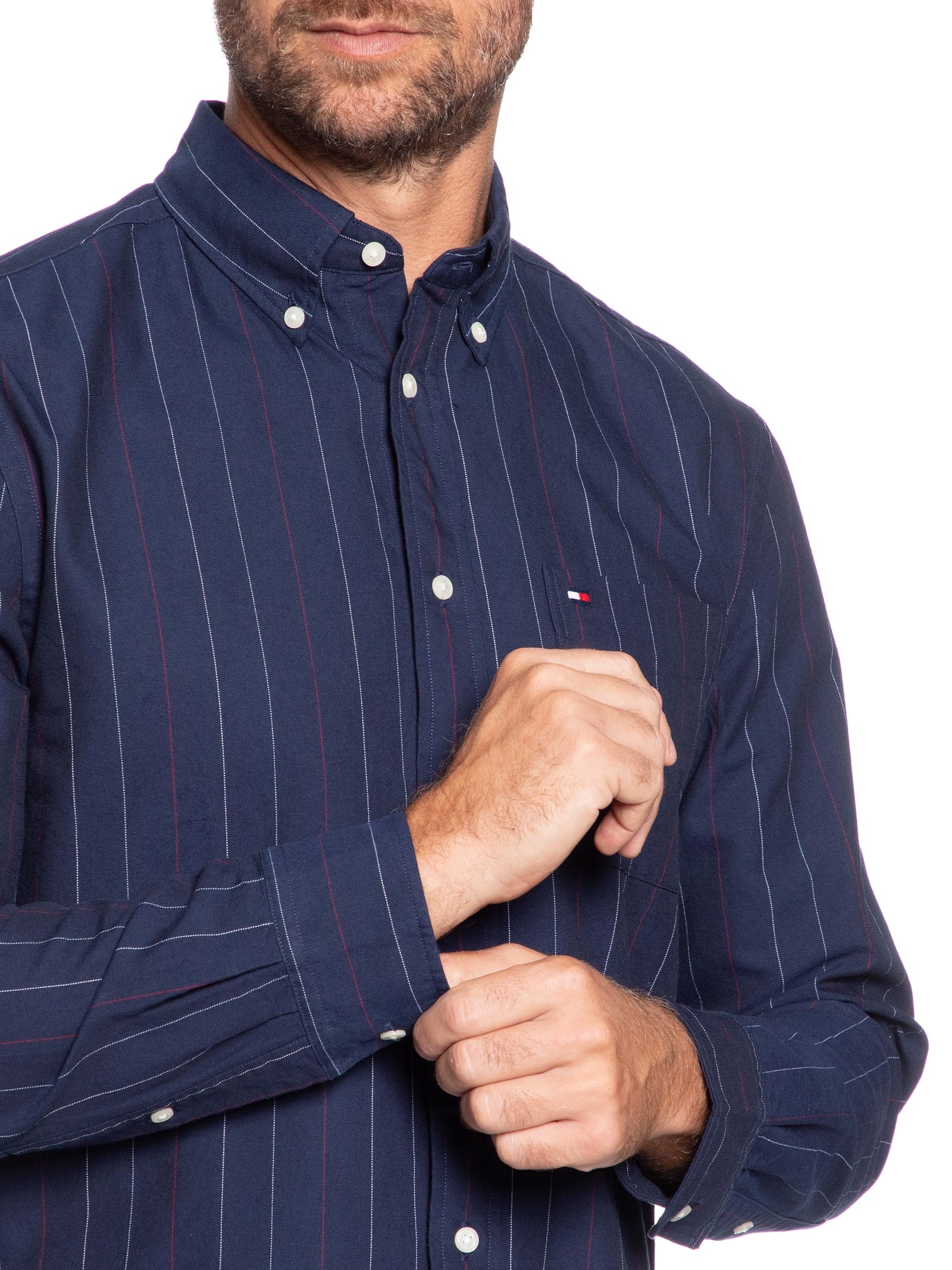Camisa Masculina Heritage Oxford Pin Stripe Azul Tommy Hilfiger