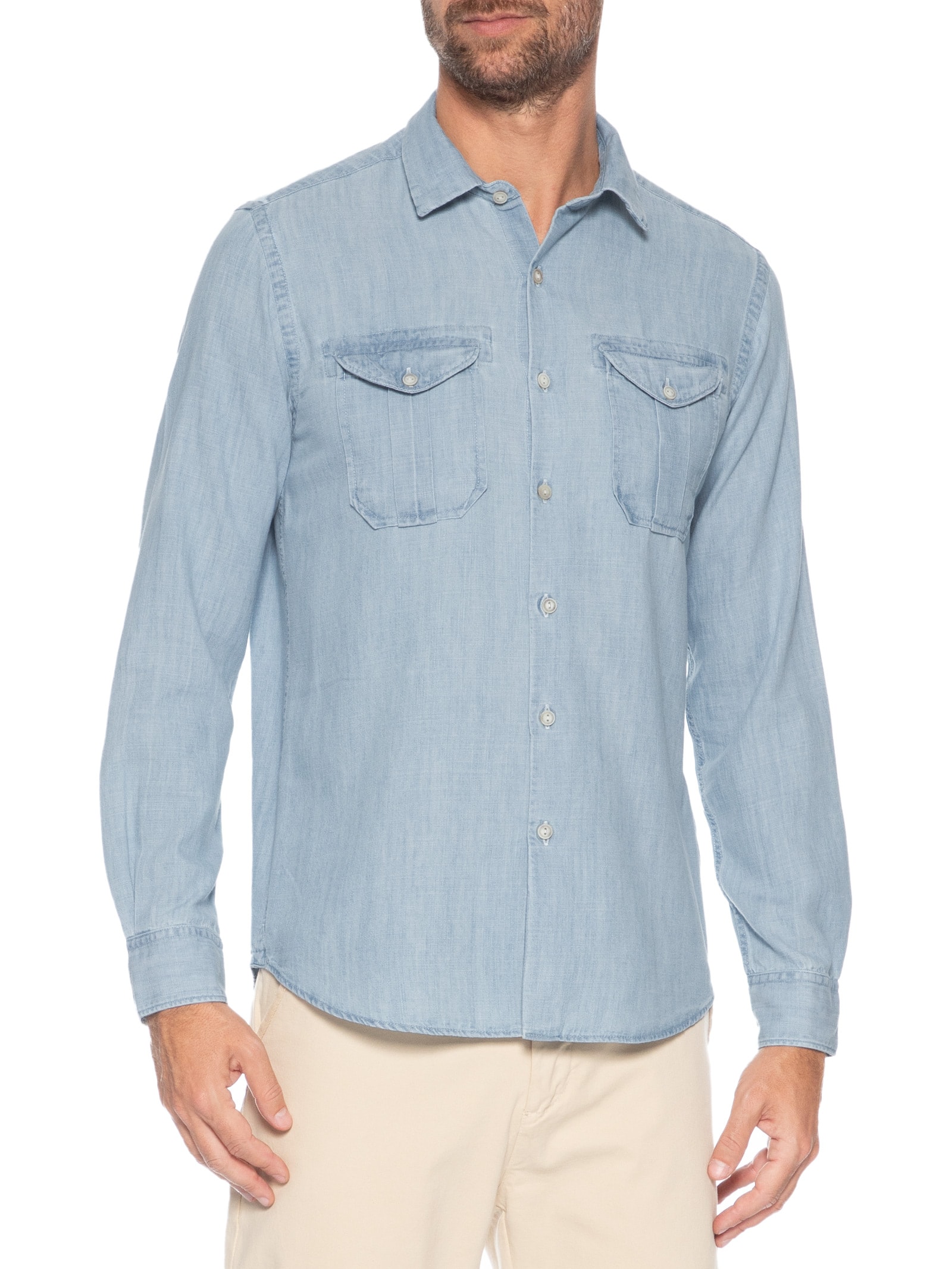 Camisa Masculina Índigo Algodão Com Liocel Azul Pineapple