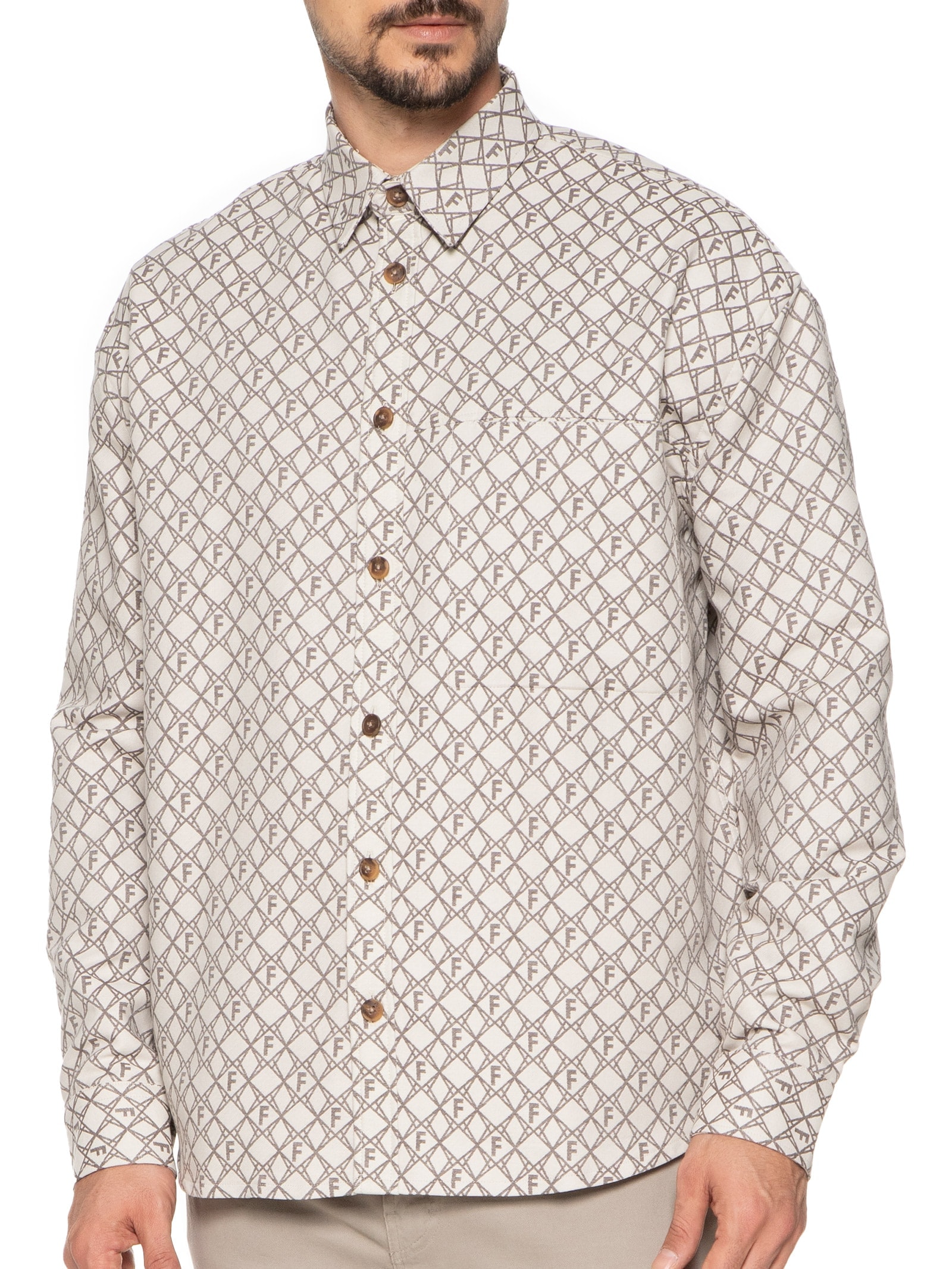 Camisa Masculina Jacquard Barcelona Bege Forum