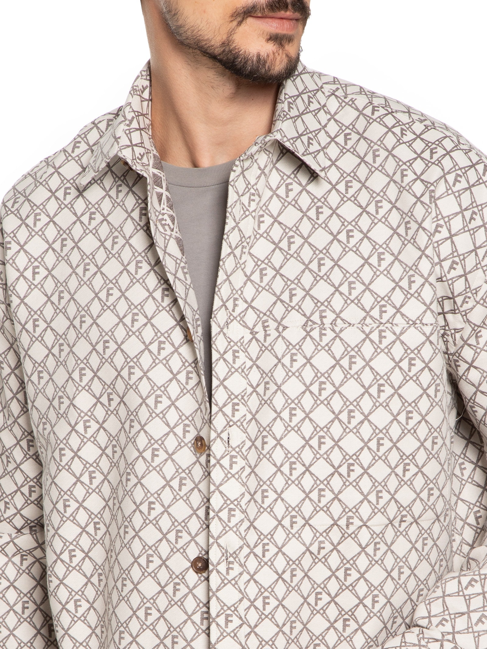 Camisa Masculina Jacquard Barcelona Bege Forum