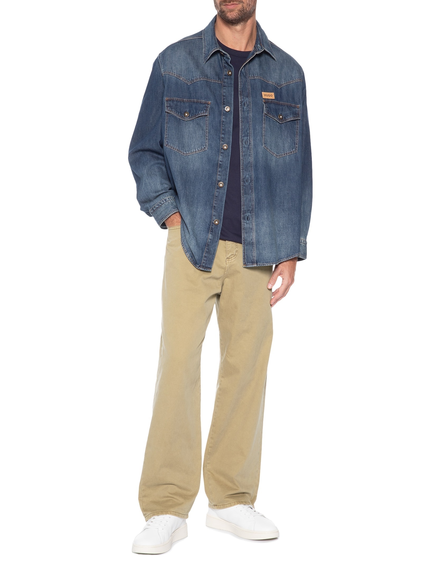 Camisa Masculina Jeans Ebant Azul Hugo