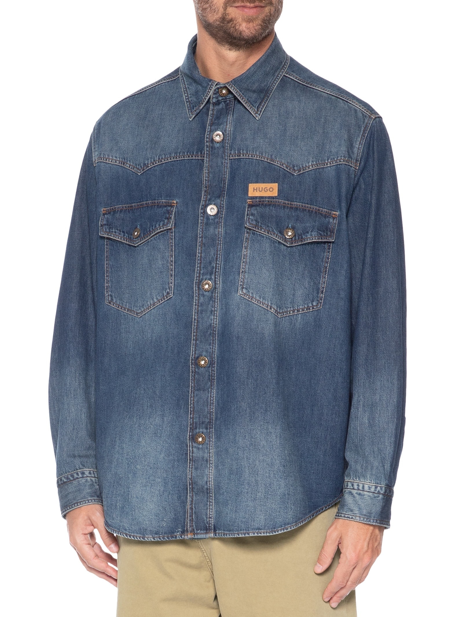 Camisa Masculina Jeans Ebant Azul Hugo