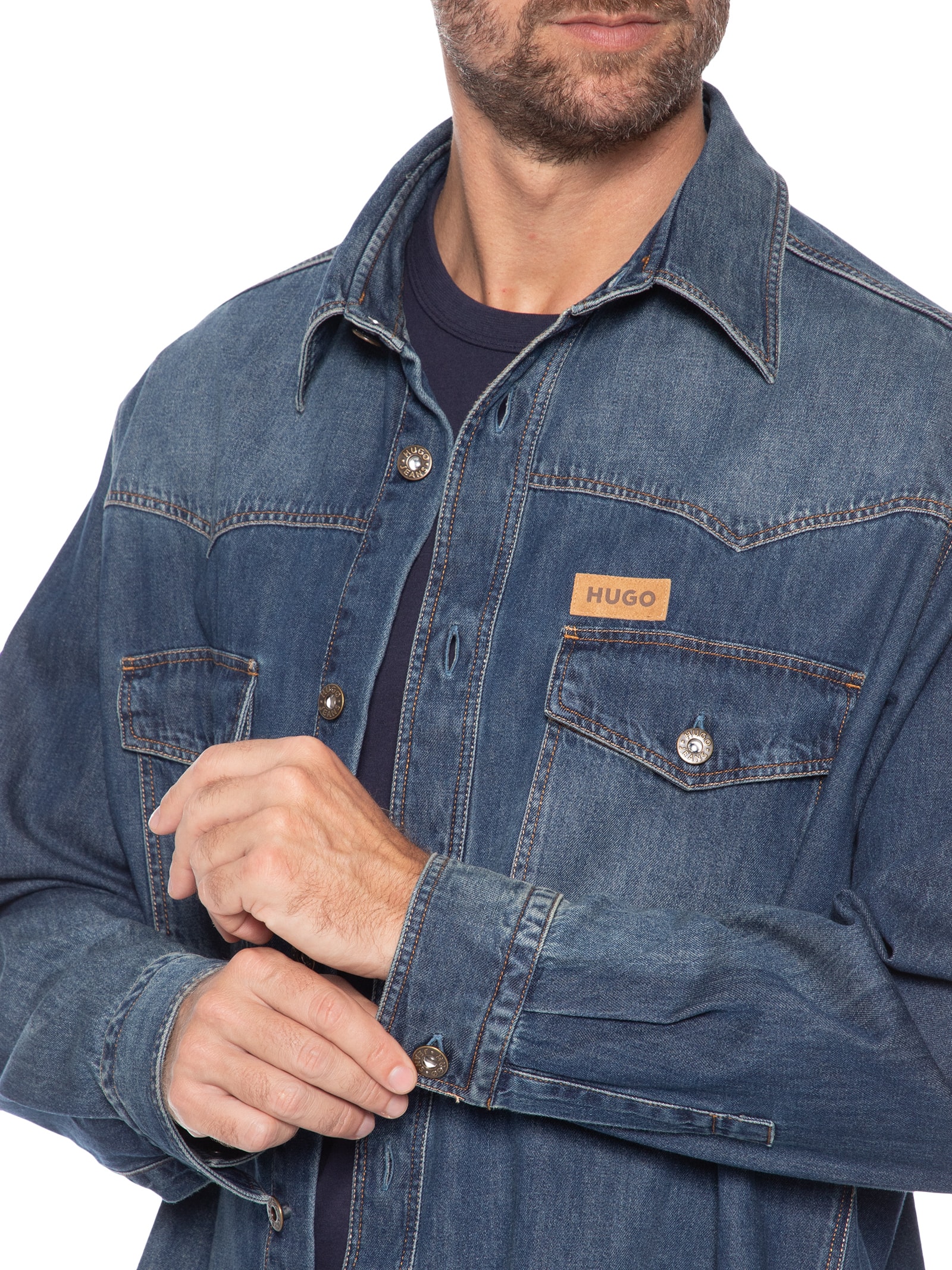 Camisa Masculina Jeans Ebant Azul Hugo