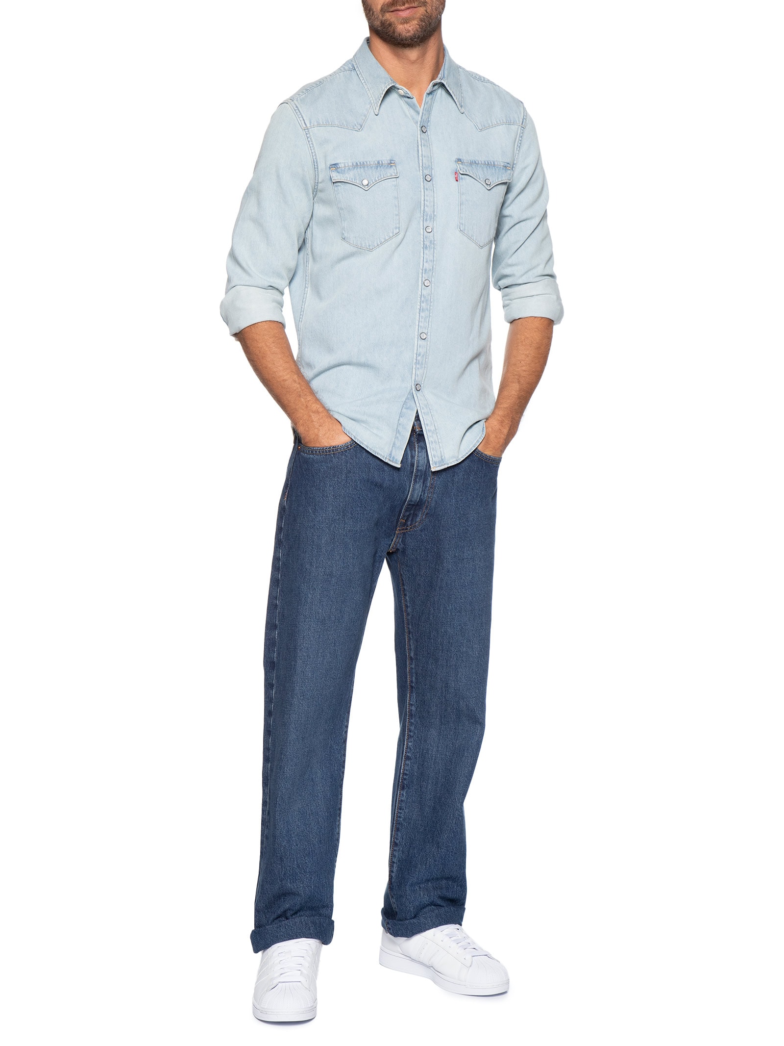 Camisa Masculina Jeans manga Longa Barstow Standard Azul Levi's