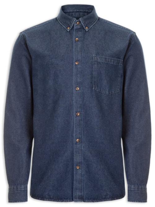 Camisa Masculina Jeans Raw Denim – Azul