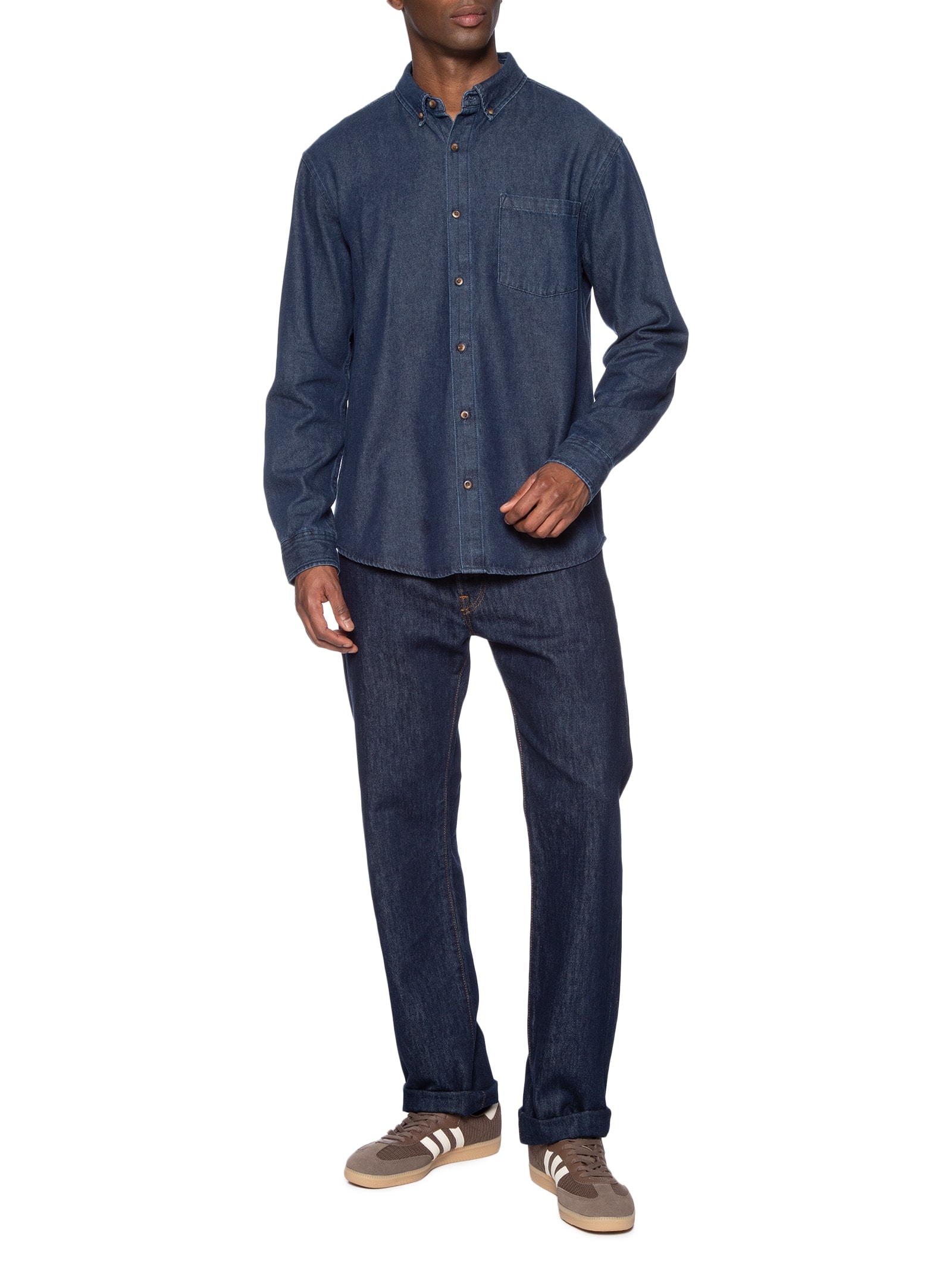 Camisa Masculina Jeans Raw Denim Azul Hering