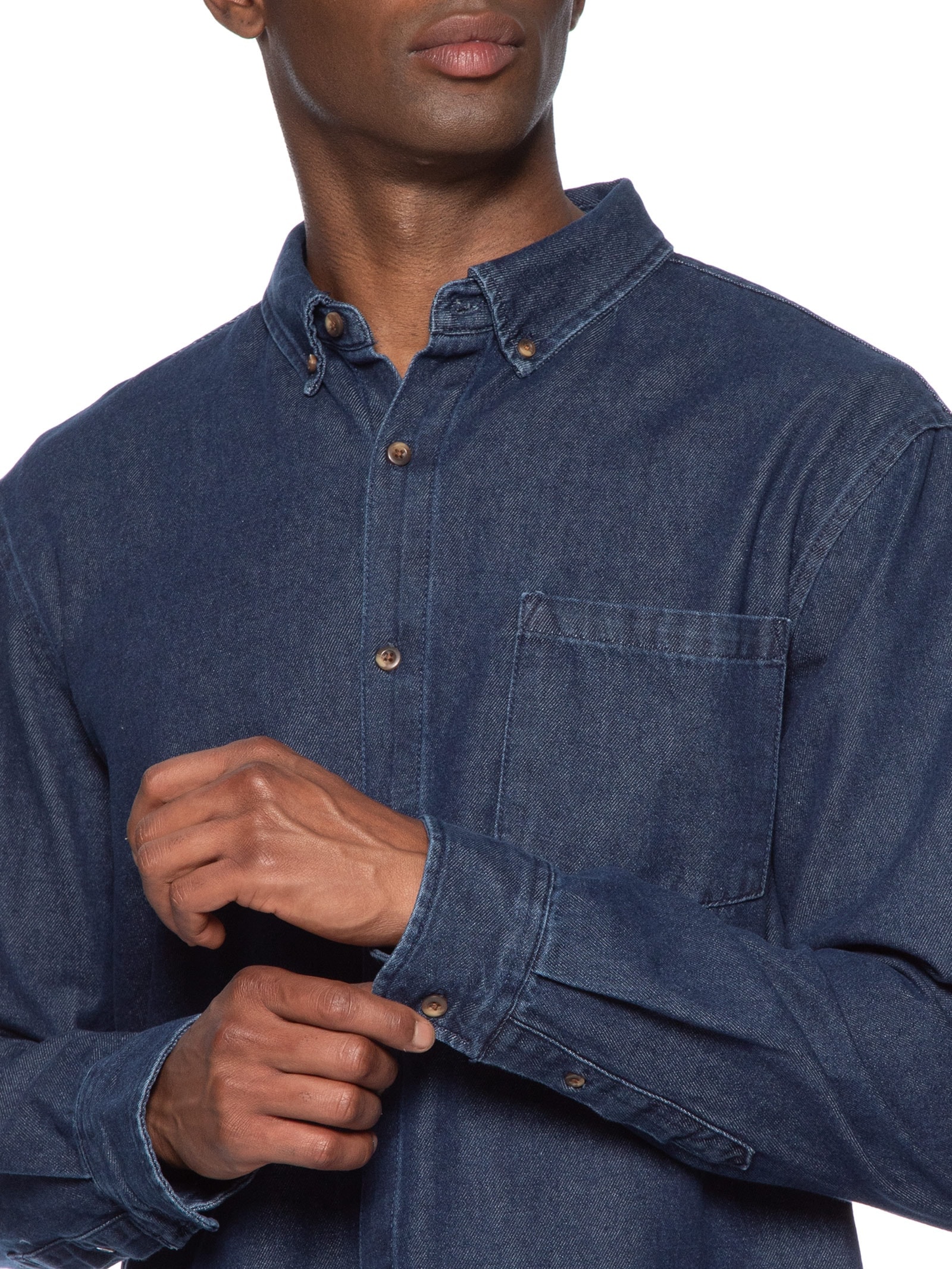 Camisa Masculina Jeans Raw Denim Azul Hering