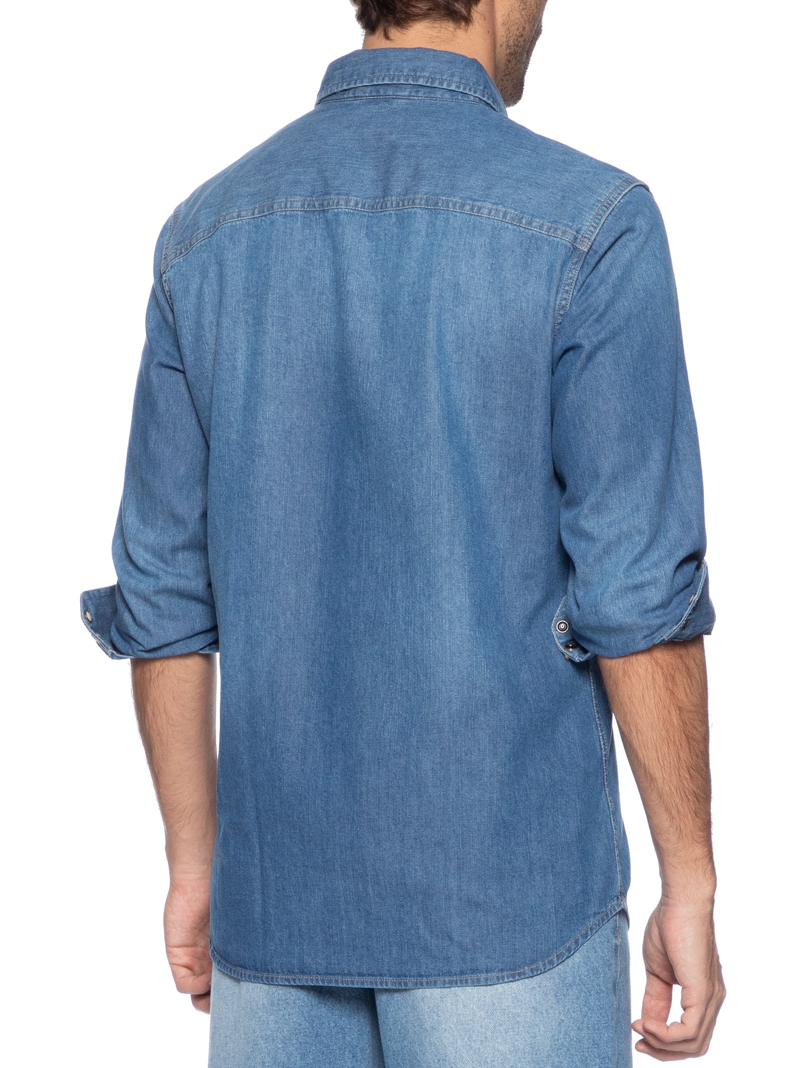 Camisa Masculina Jeans Regular Fit Com Bolsos Azul Jack & Jones