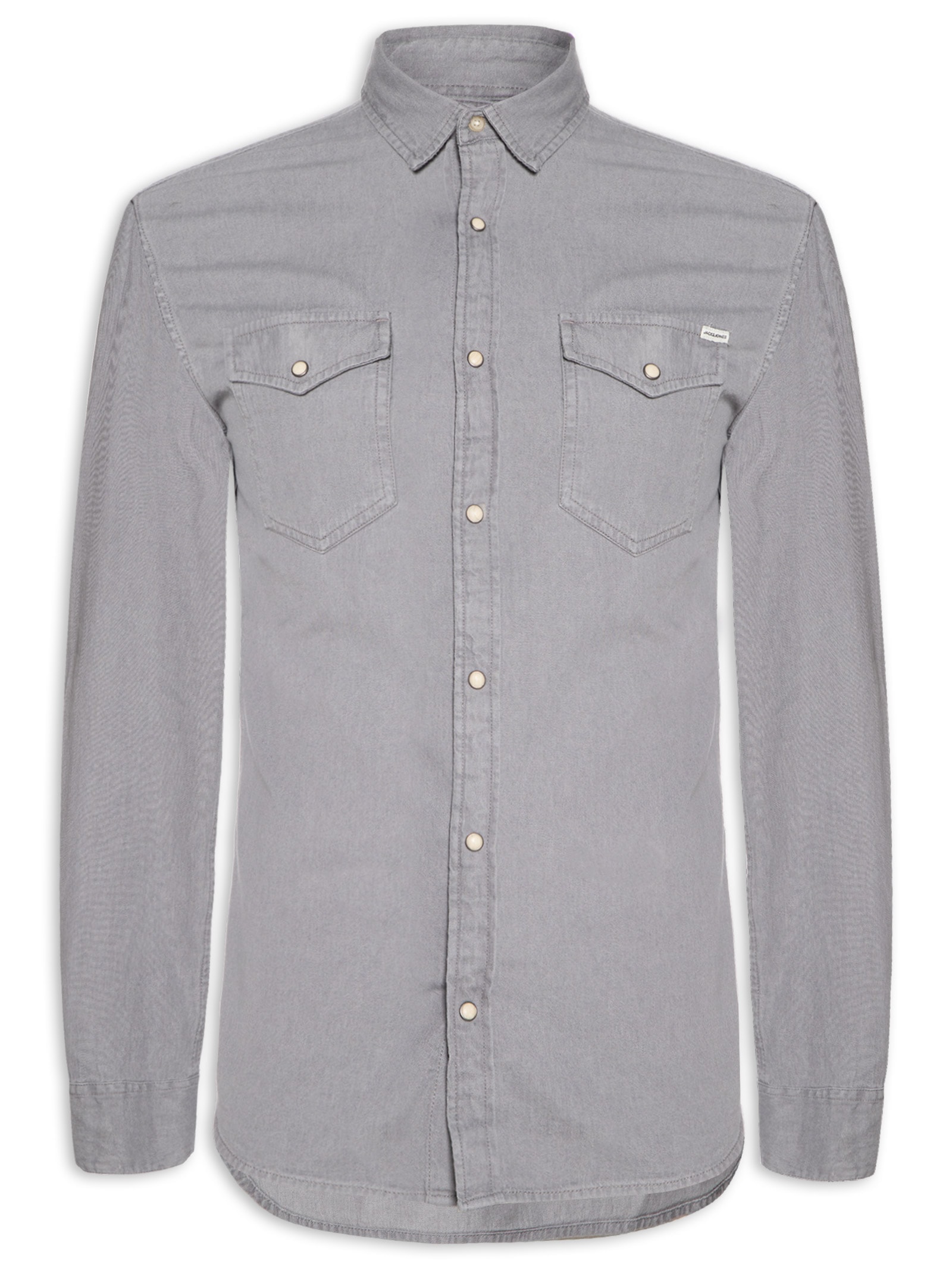 Camisa Masculina Jeans Regular Fit Com Bolsos Cinza Jack & Jones