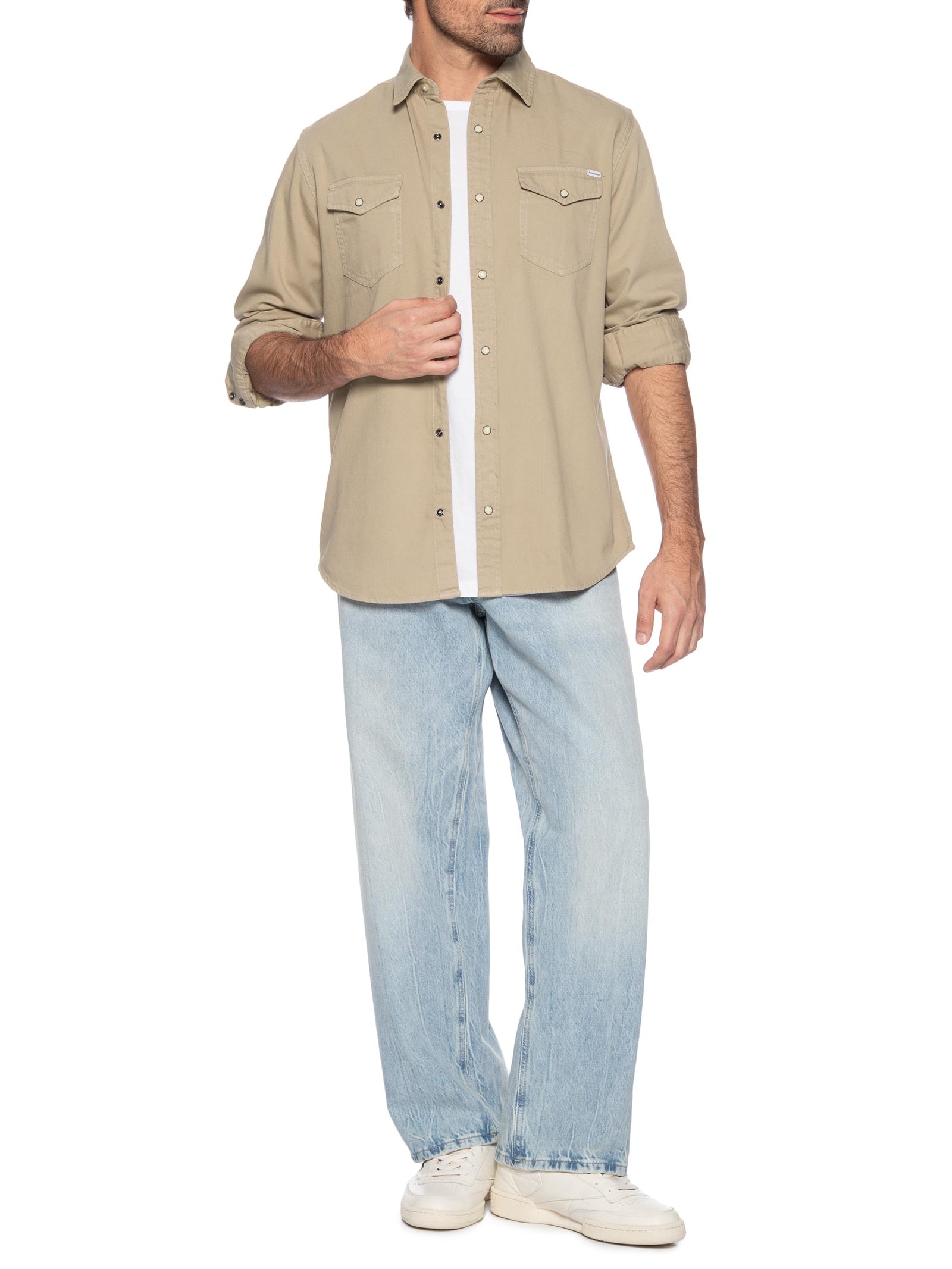 Camisa Masculina Jeans Regular Fit Com Bolsos Marrom Jack & Jones