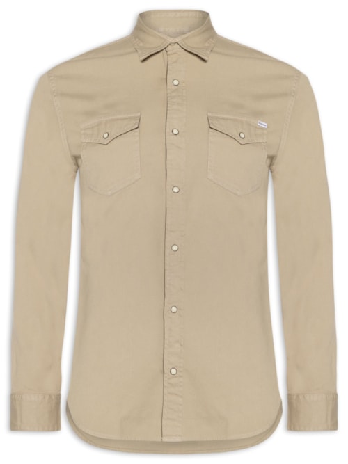 Camisa Masculina Jeans Regular Fit Com Bolsos – Marrom