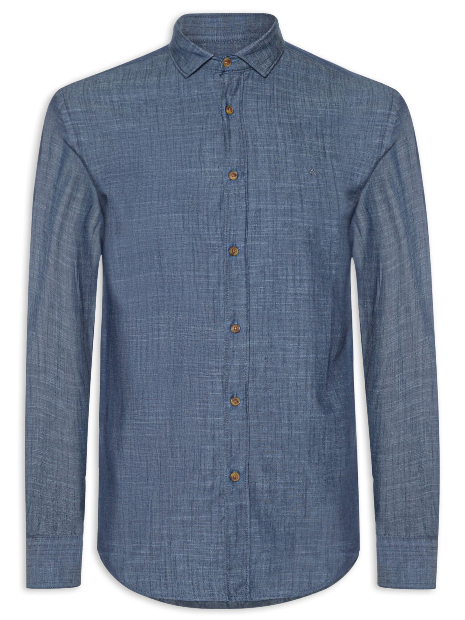 Camisa Masculina Jeans Regular Fit Denim Like Azul Aramis