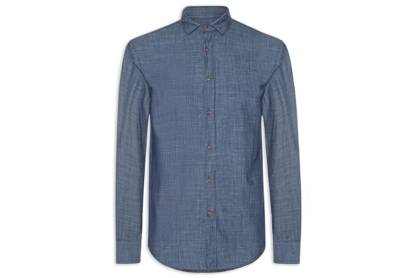 Camisa Masculina Jeans Regular Fit Denim Like - Azul