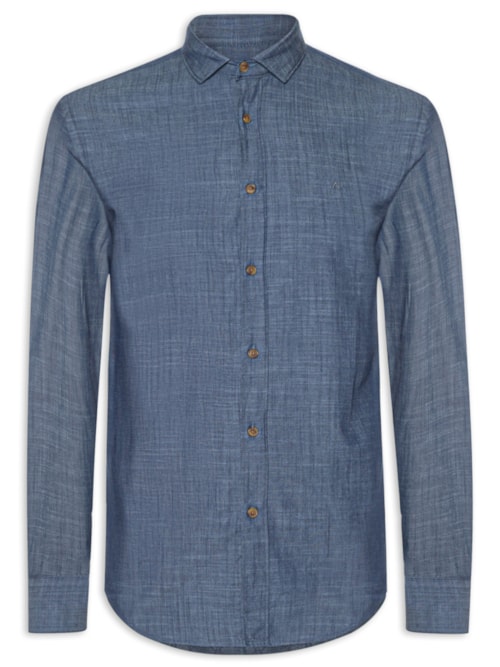 Camisa Masculina Jeans Regular Fit Denim Like – Azul