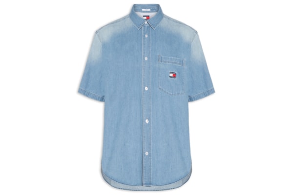 Camisa Masculina Jeans Relaxed Fit Bordada - Azul