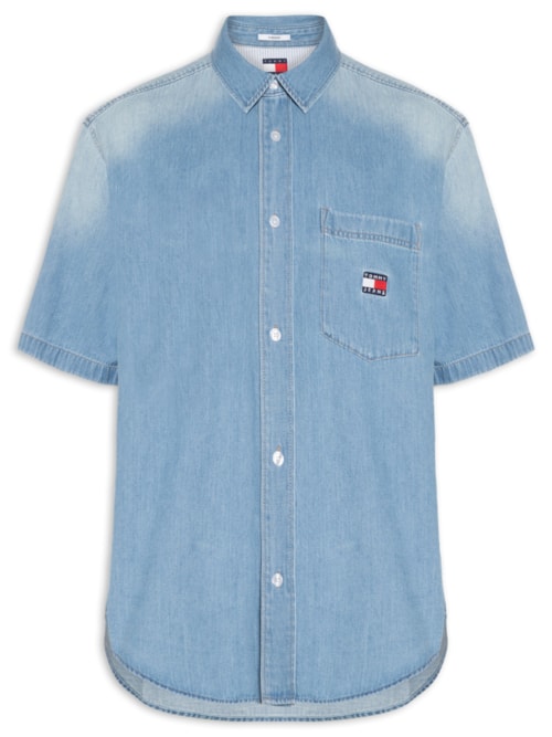Camisa Masculina Jeans Relaxed Fit Bordada – Azul