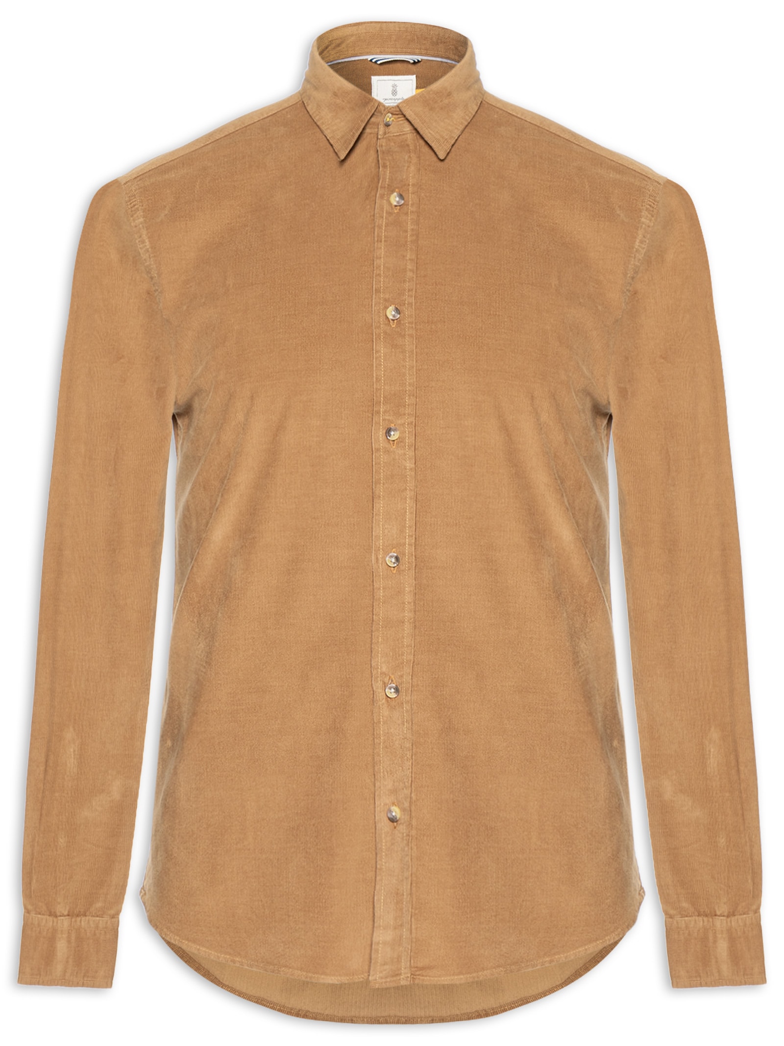 Camisa Masculina Leve Em Veludo Bege Pineapple