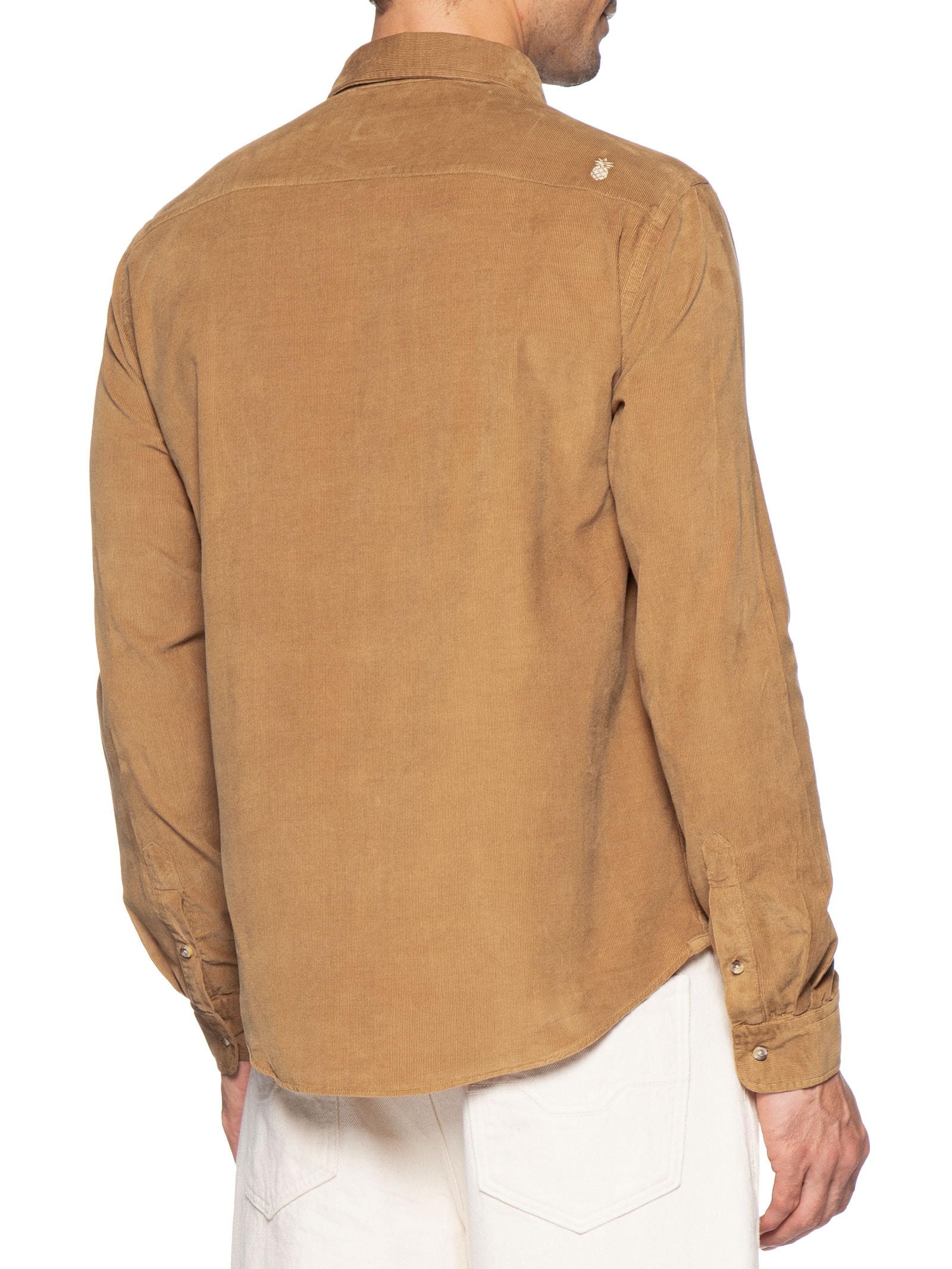 Camisa Masculina Leve Em Veludo Bege Pineapple