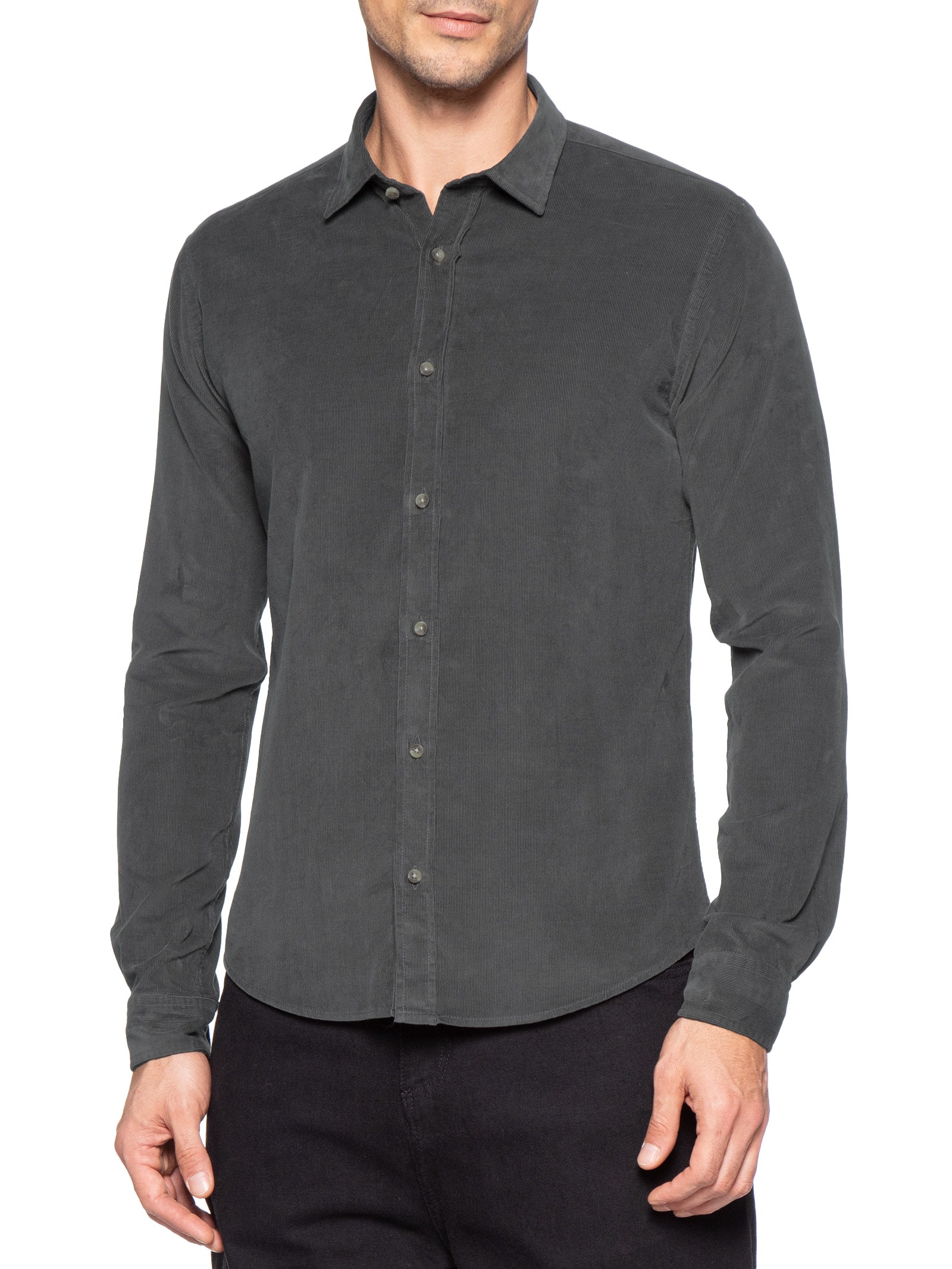 Camisa Masculina Leve Em Veludo Cinza Pineapple