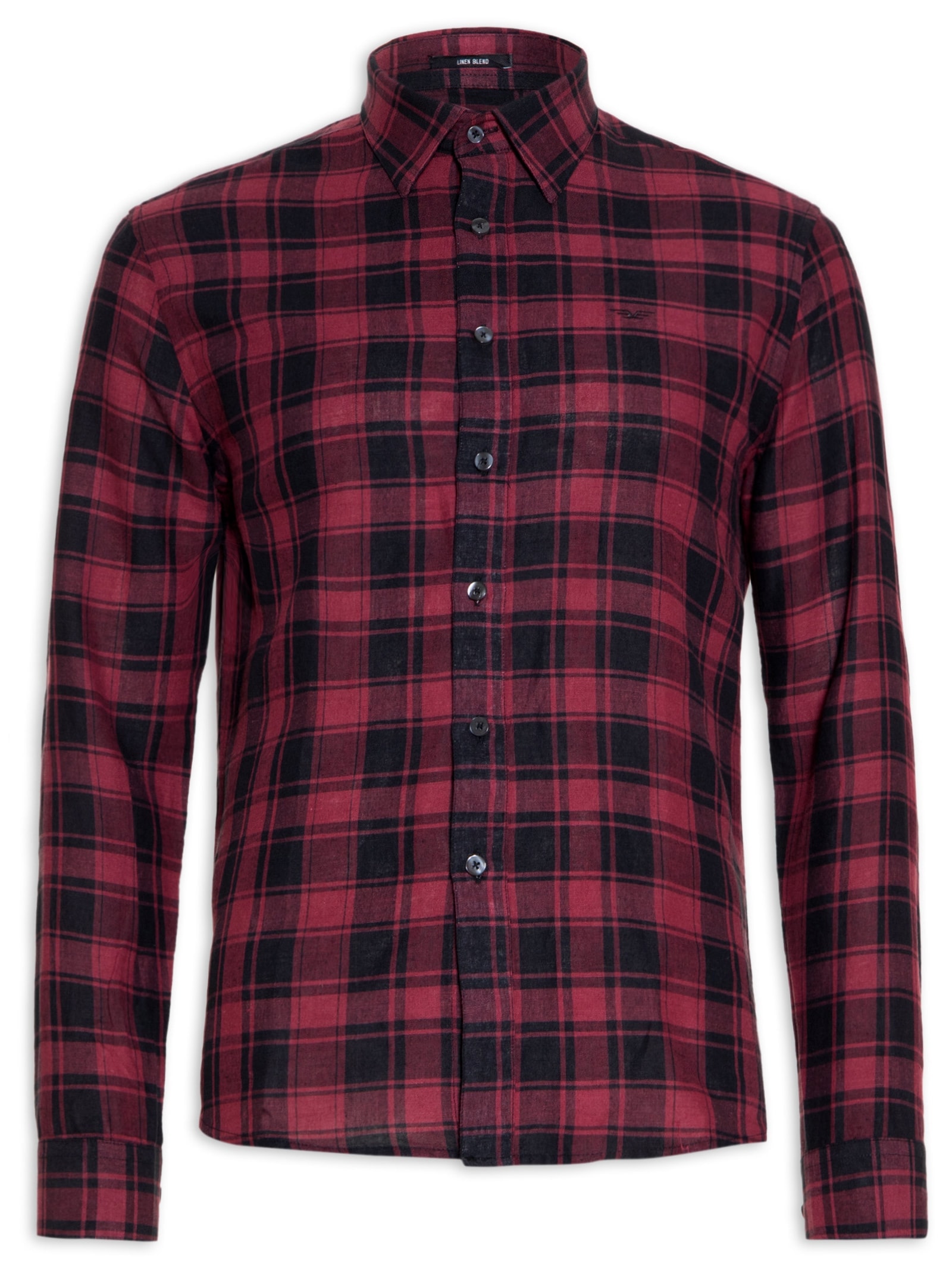 Camisa Masculina Linen Blend Ft Madra Plaid Class Anat Vermelho Ellus