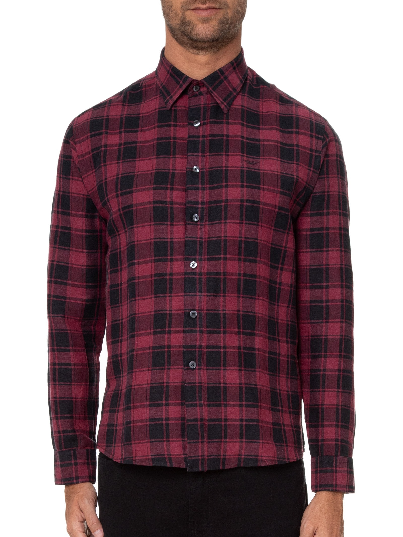 Camisa Masculina Linen Blend Ft Madra Plaid Class Anat Vermelho Ellus