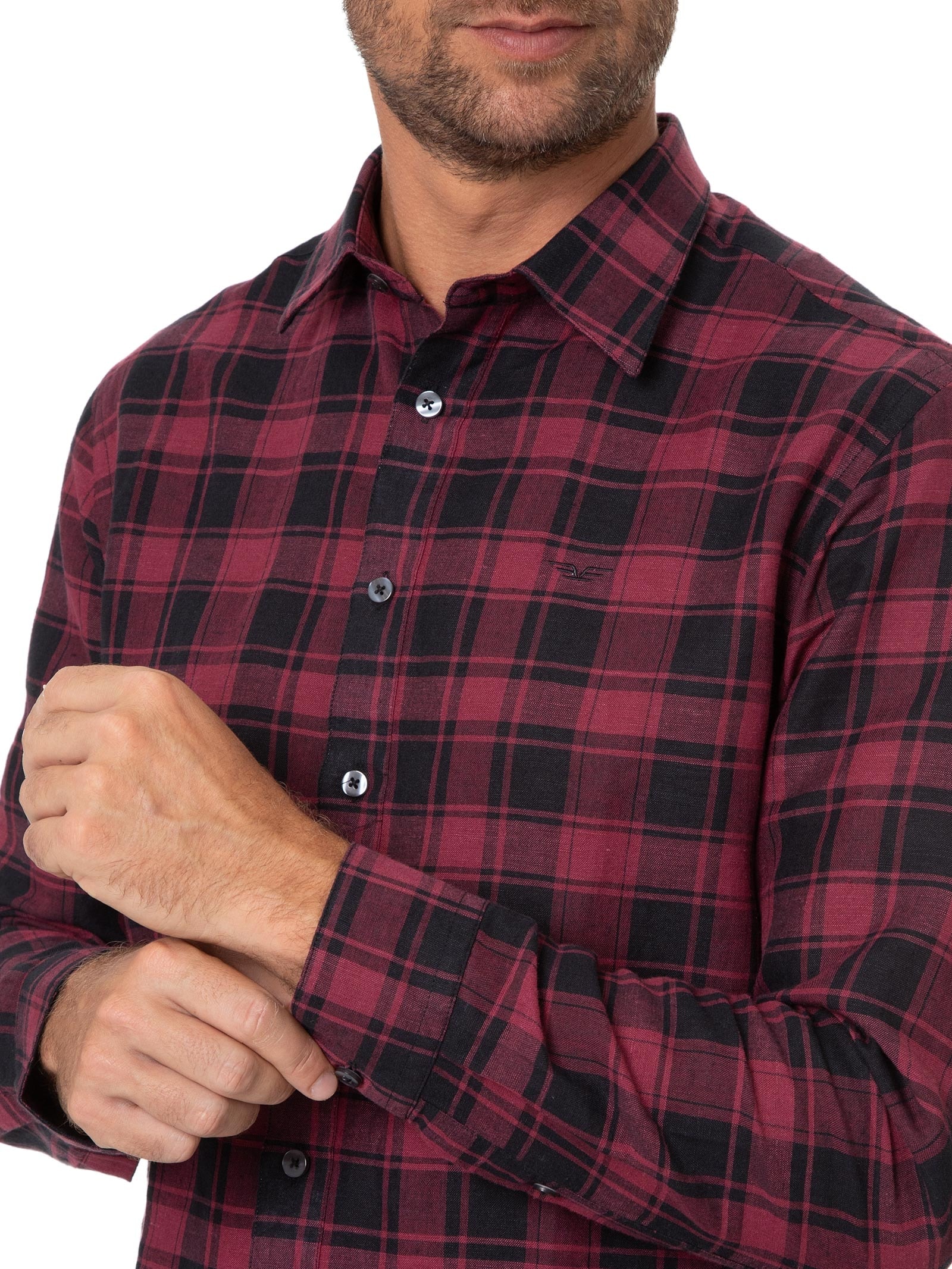 Camisa Masculina Linen Blend Ft Madra Plaid Class Anat Vermelho Ellus