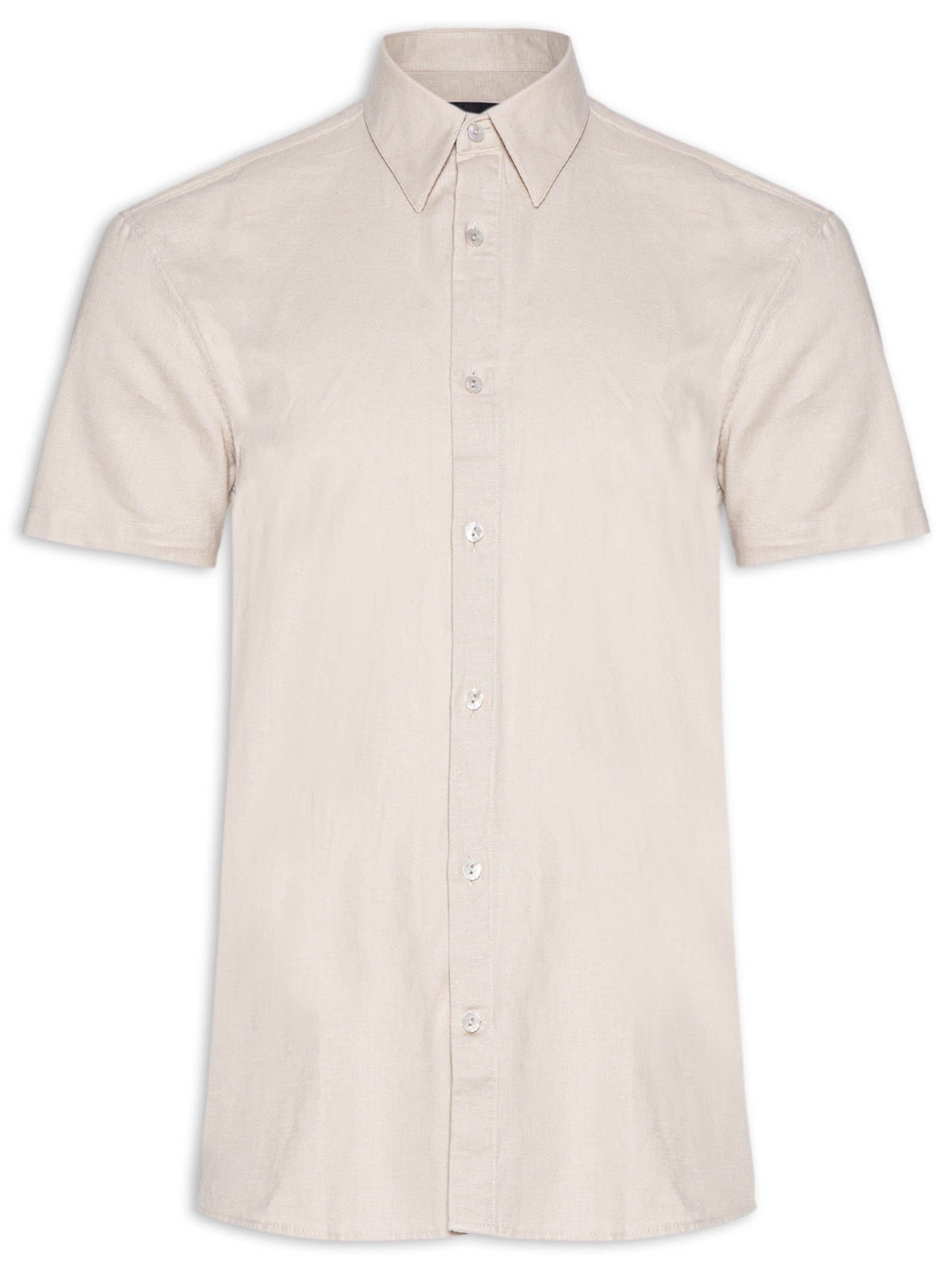 Camisa Masculina Linen Blend Manga Curta Bege Richards