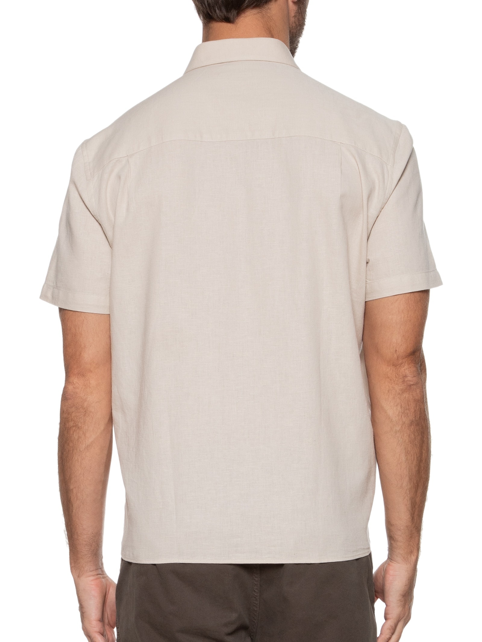 Camisa Masculina Linen Blend Manga Curta Bege Richards