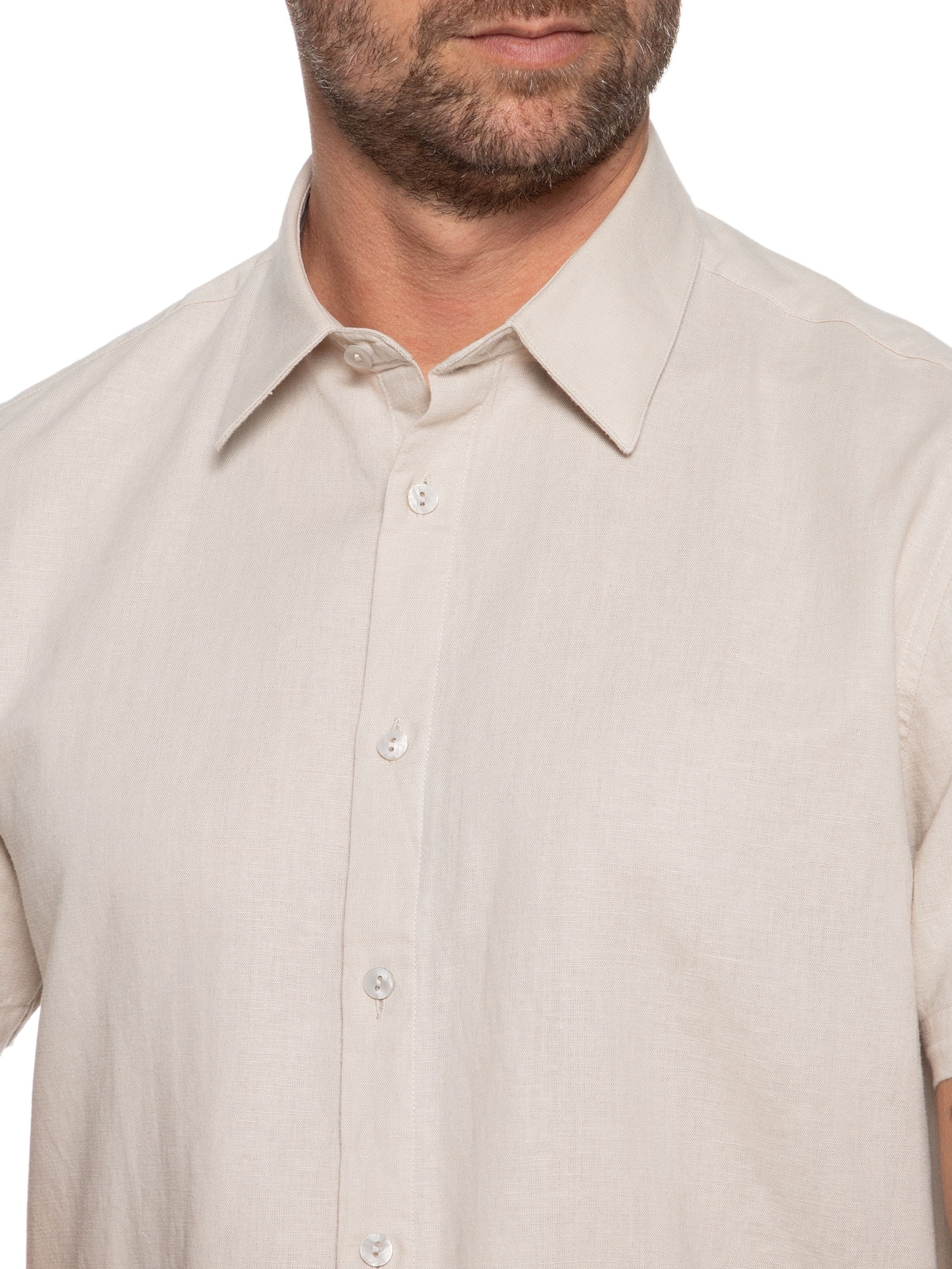 Camisa Masculina Linen Blend Manga Curta Bege Richards