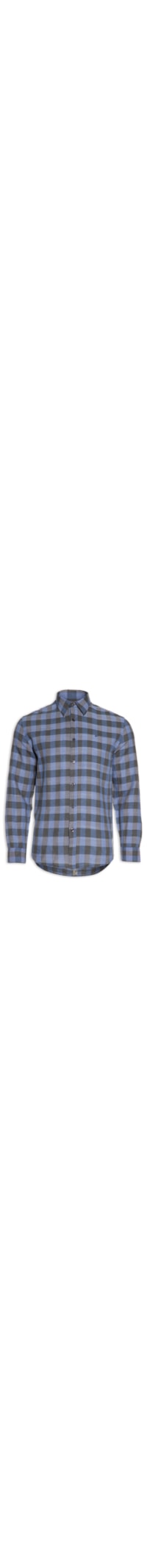 Camisa Masculina Linen Blend Stone Plaid Manga Longa - Azul