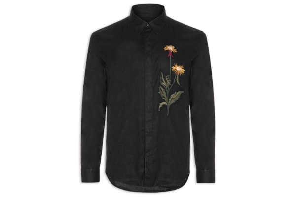 Camisa Masculina Linen Bordado Louva Deus – Preto