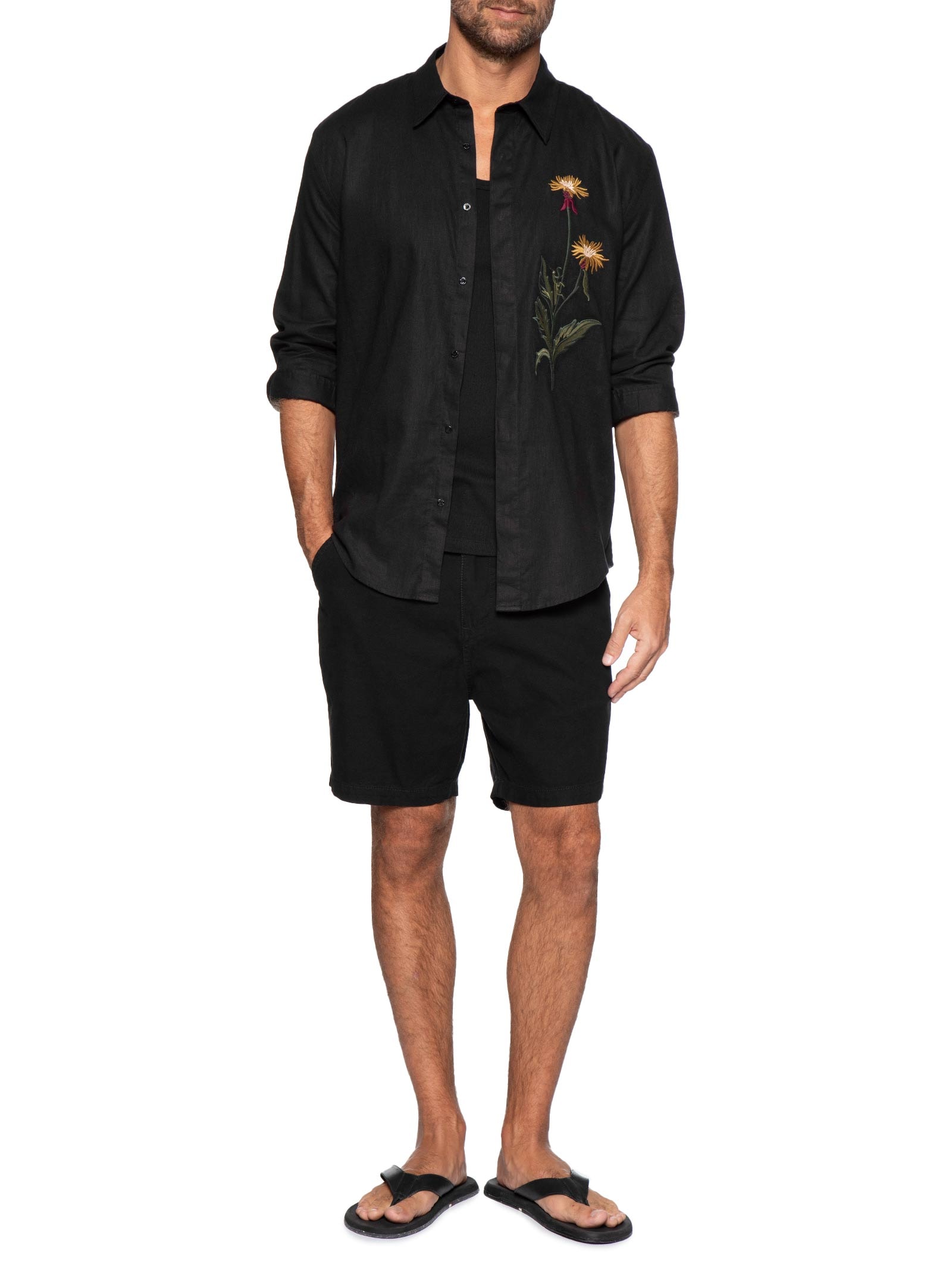 Camisa Masculina Linen Bordado Louva Deus – Preto Osklen