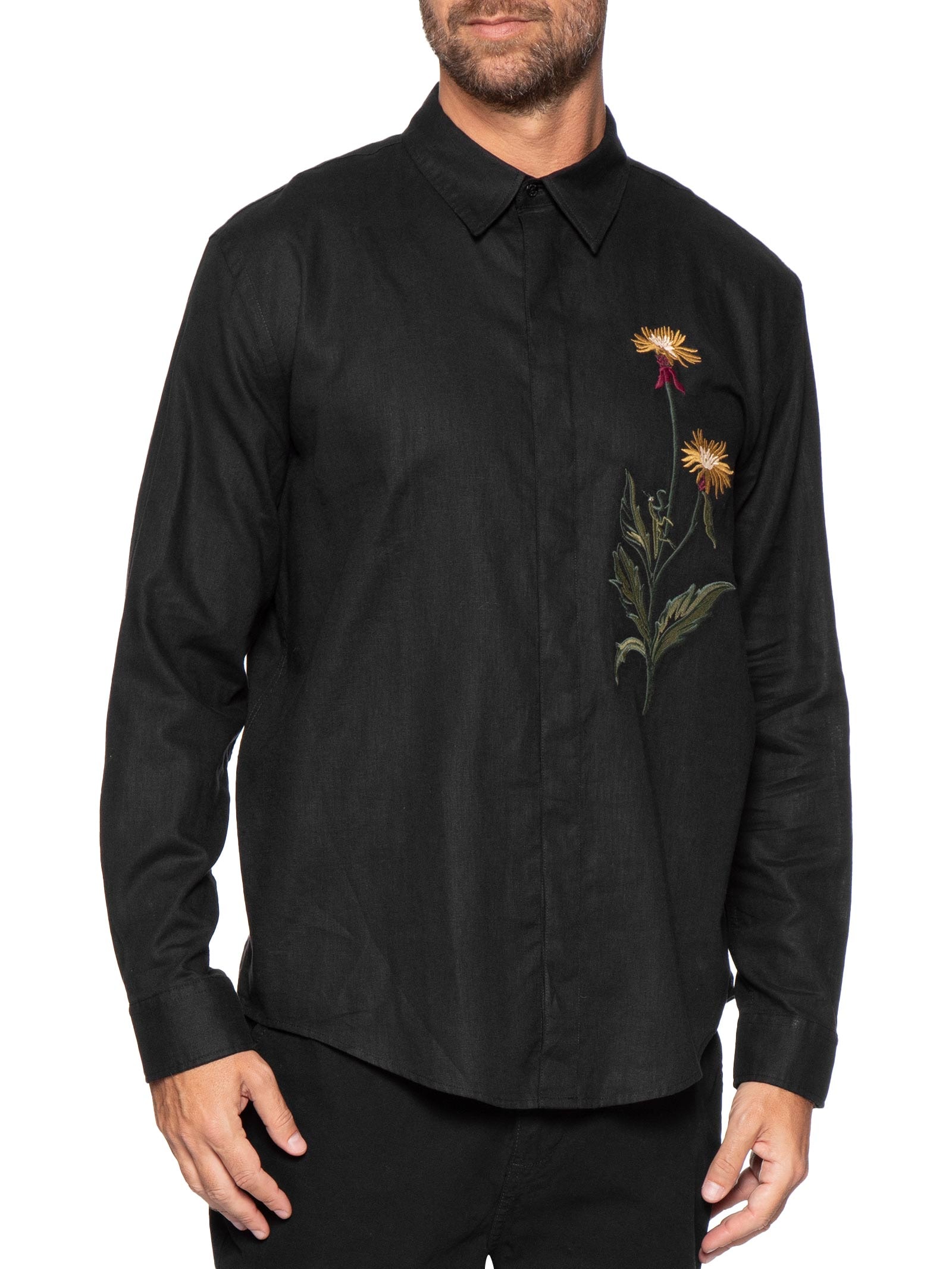 Camisa Masculina Linen Bordado Louva Deus – Preto Osklen
