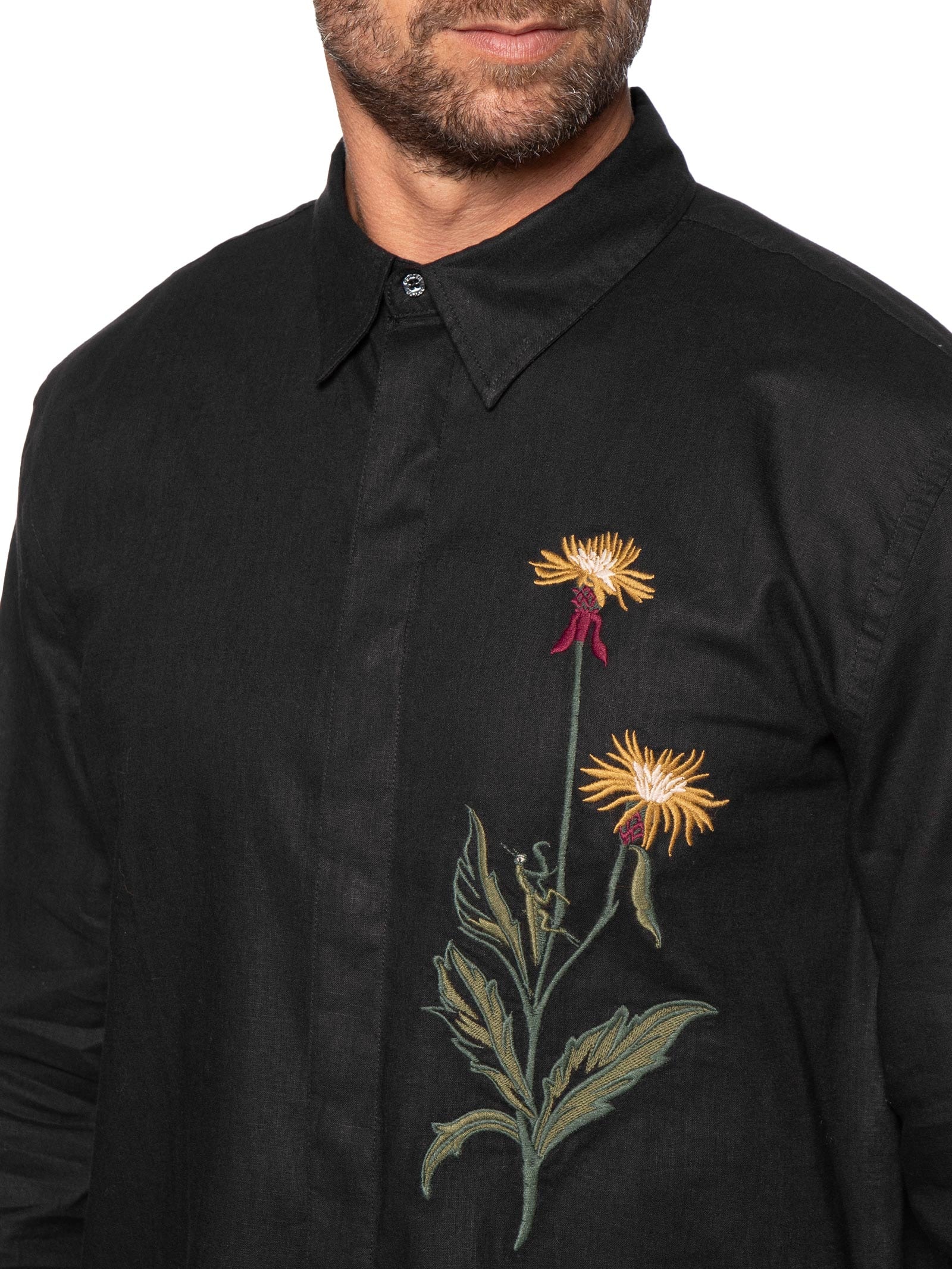 Camisa Masculina Linen Bordado Louva Deus – Preto Osklen