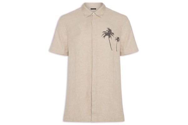 Camisa Masculina Linen Coqueiros Mc - Bege