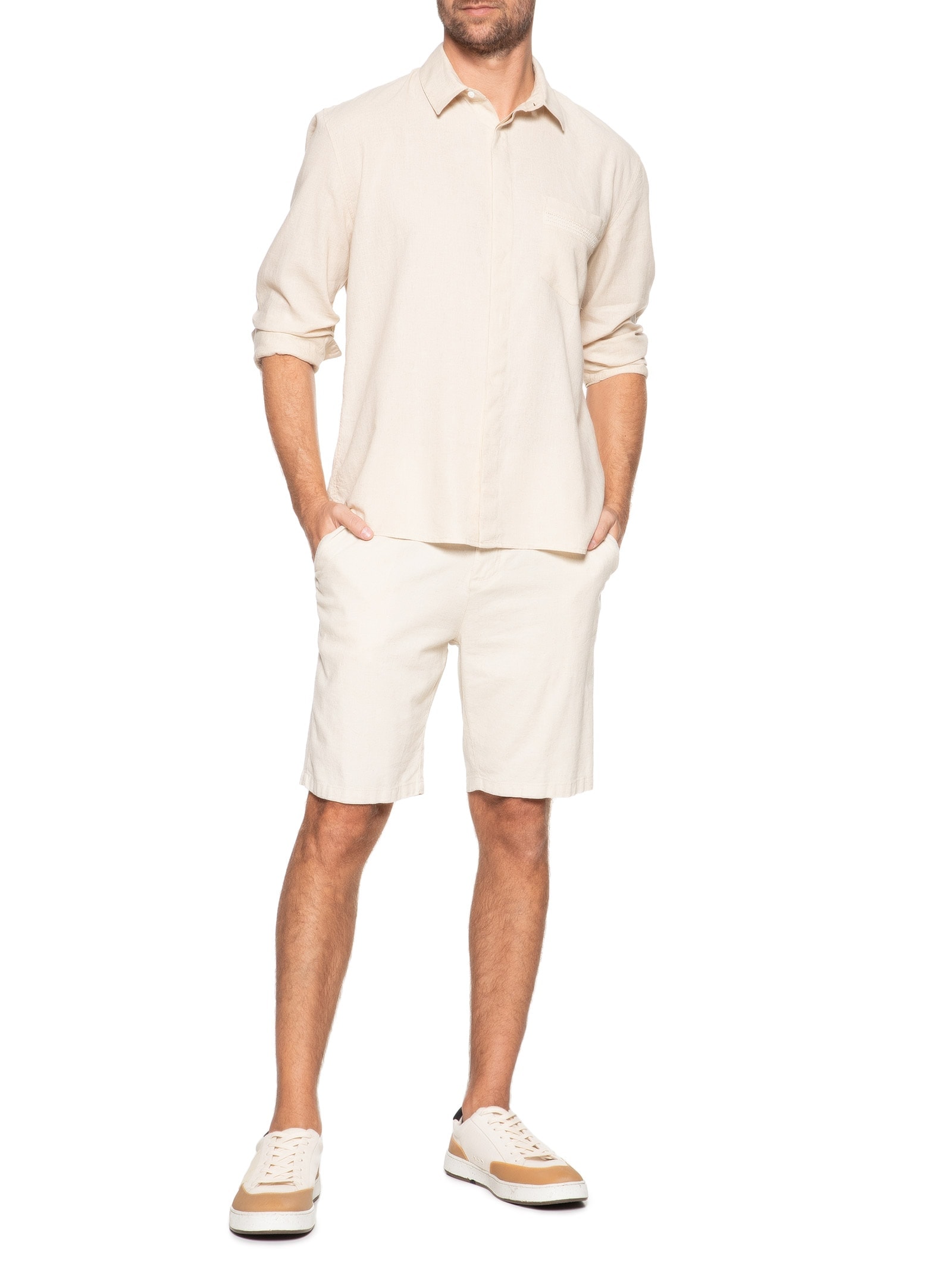 Camisa Masculina Linen Marau Manga Longa Bege  Osklen