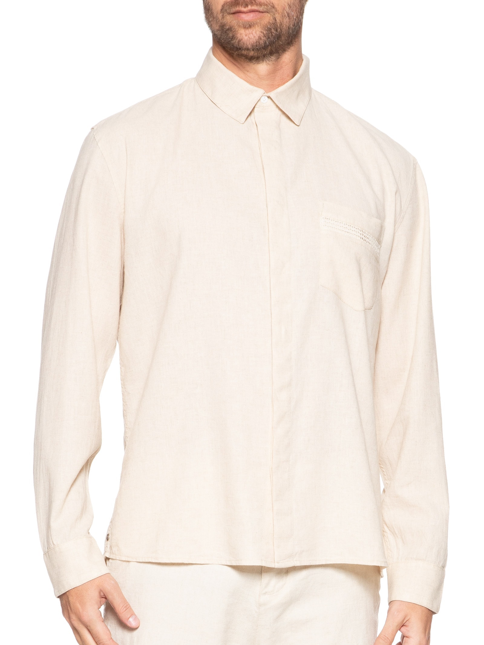 Camisa Masculina Linen Marau Manga Longa Bege  Osklen