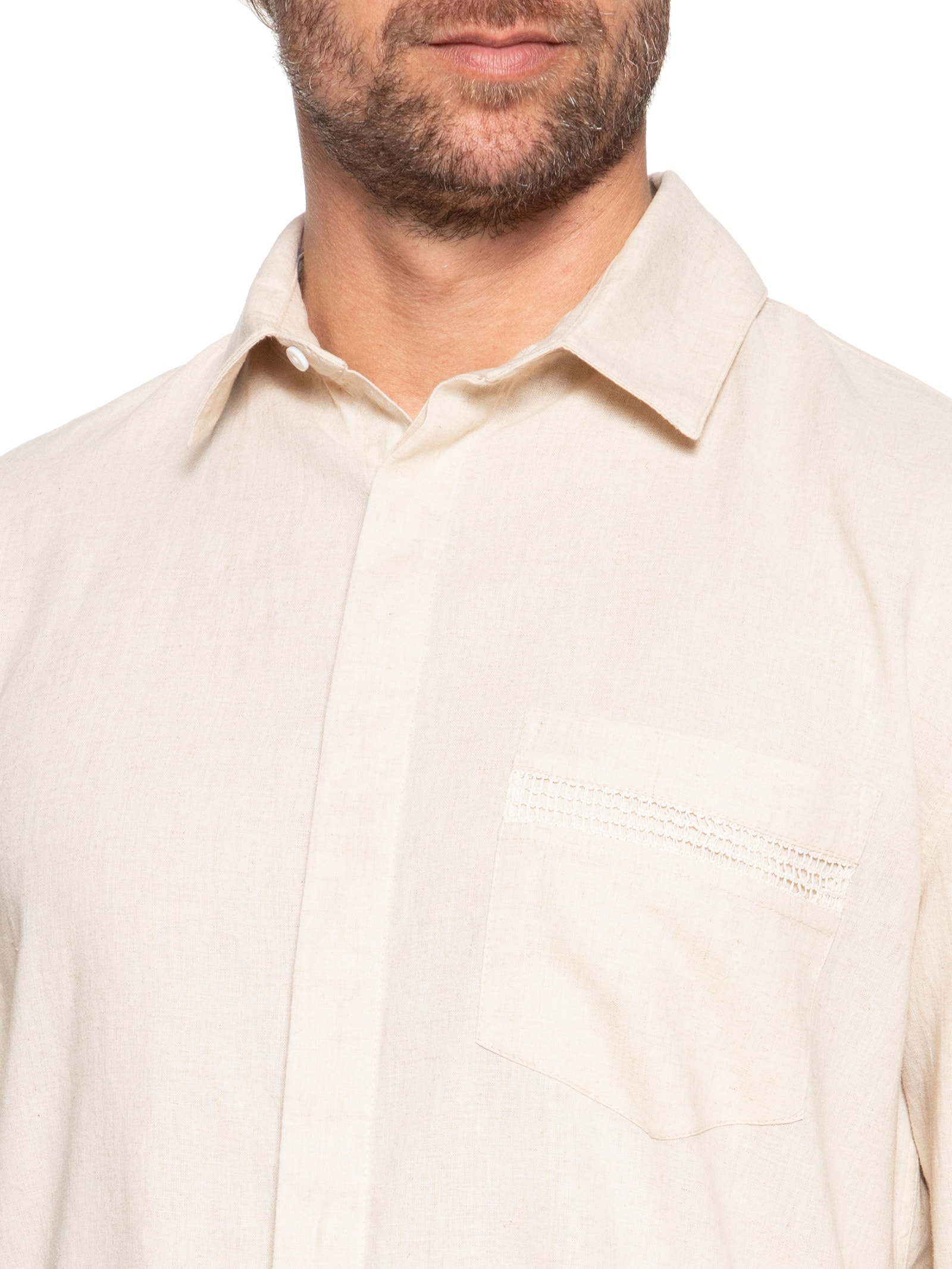 Camisa Masculina Linen Marau Manga Longa Bege  Osklen