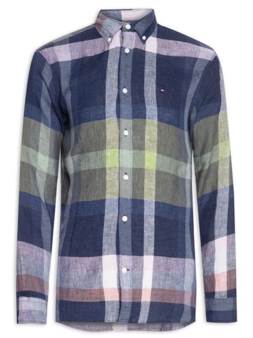 Camisa Masculina Linen Multi Check Rf – Azul
