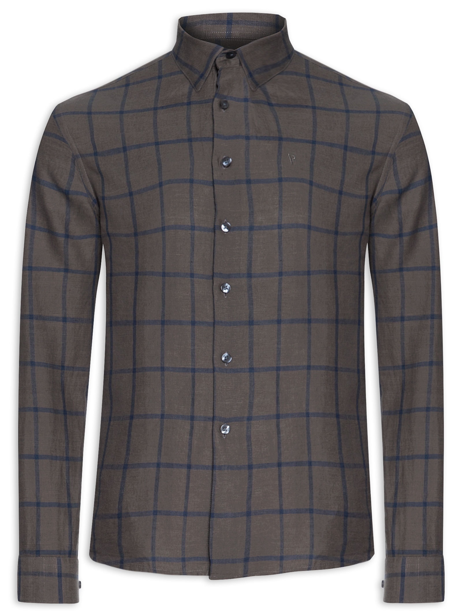 Camisa Masculina Linho Blend Ft Flore Classic Irish Cinza Vr